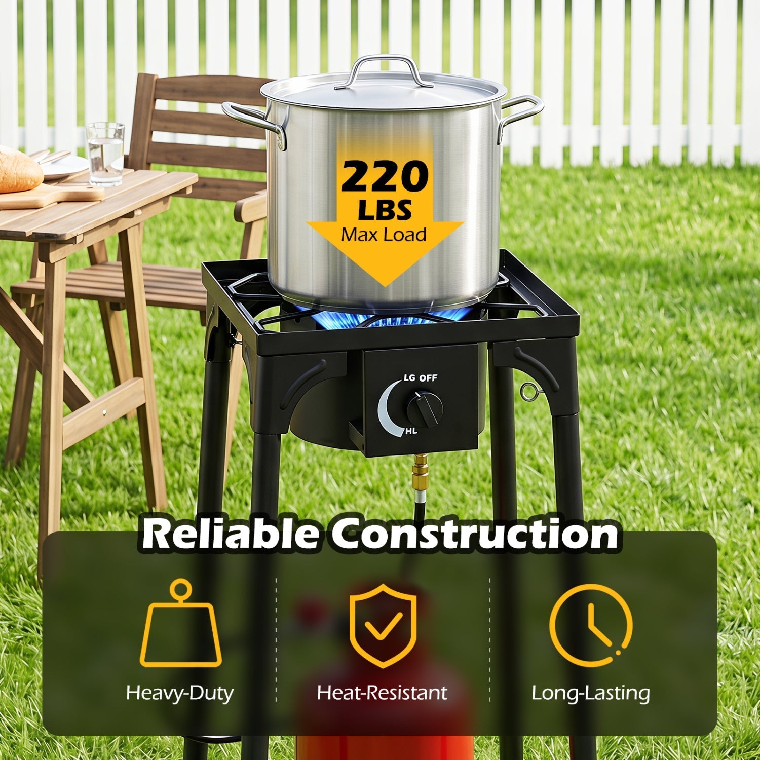 Single Burner Propane Camping Stove – 80,000 BTU with Regulator & 8-Leg Stand