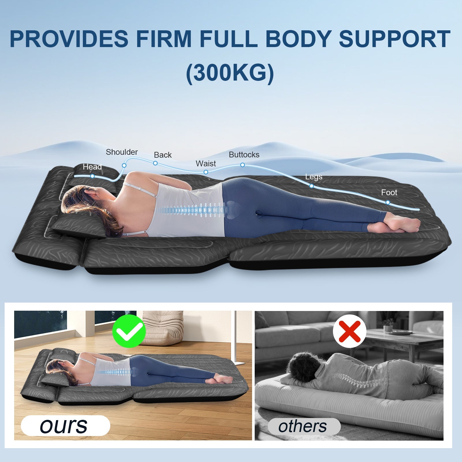 DikaSun Universal SUV Air Mattress – Extra-Thick Flocking, 4-Chamber Design | Black