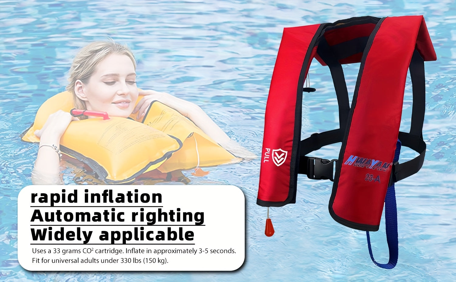 HWAYAN 607-Red Automatic Inflatable Life Jacket – Adjustable, 330 lbs Capacity
