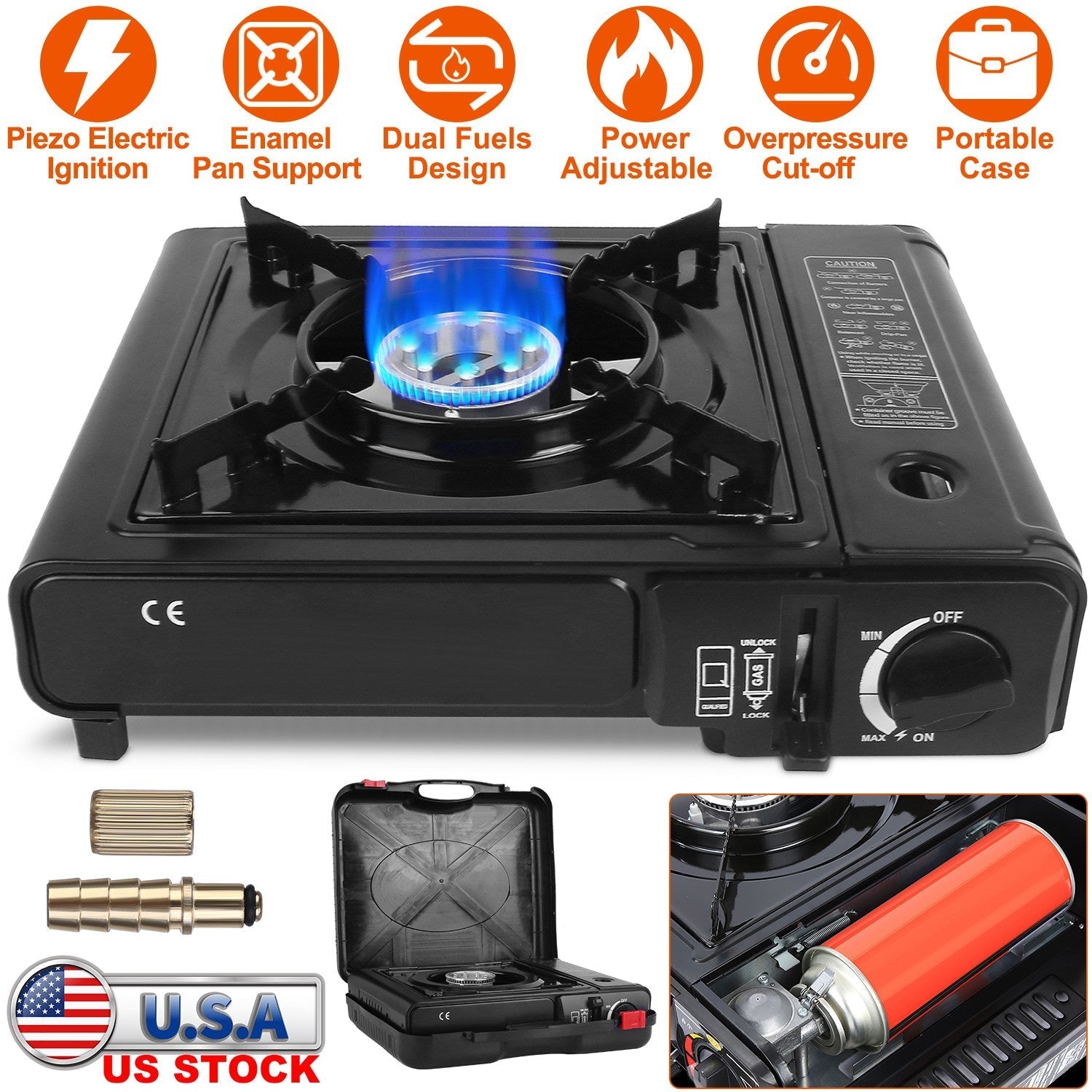 3300W Portable Camping Stove – Dual Fuel Butane Burner with Piezo Ignition & Auto Tank Ejection