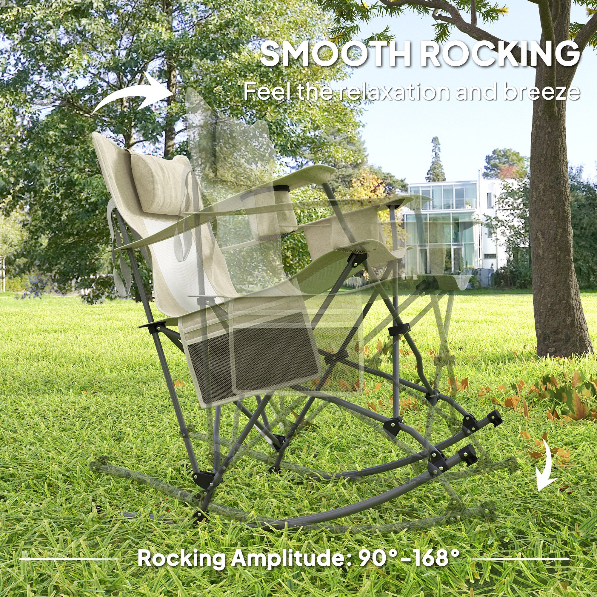 Folding Rocking Camping Chairs – 2 Pack with Headrest, Cooler & Cup Holder