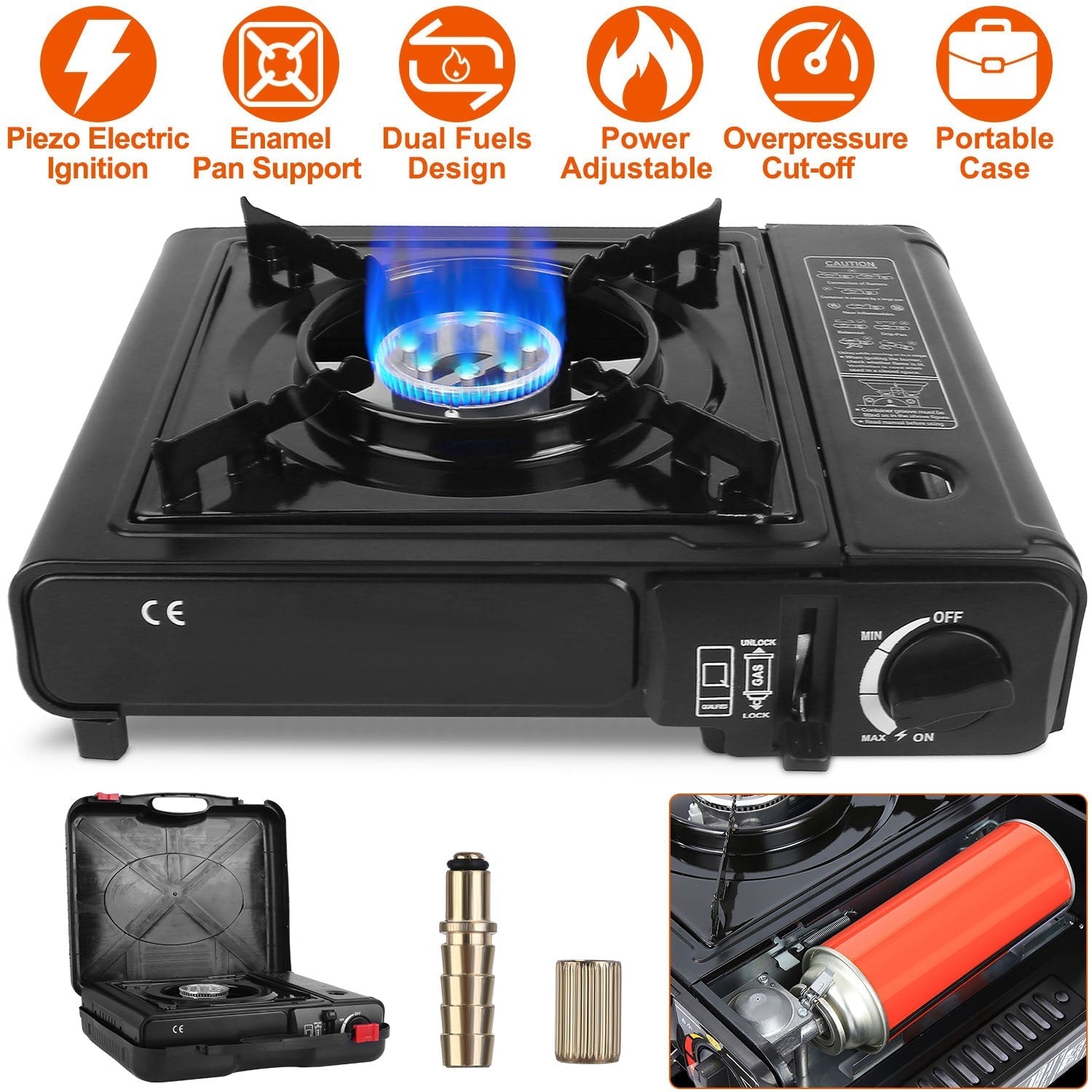 3300W Portable Camping Stove – Dual Fuel Butane Burner with Piezo Ignition & Auto Tank Ejection