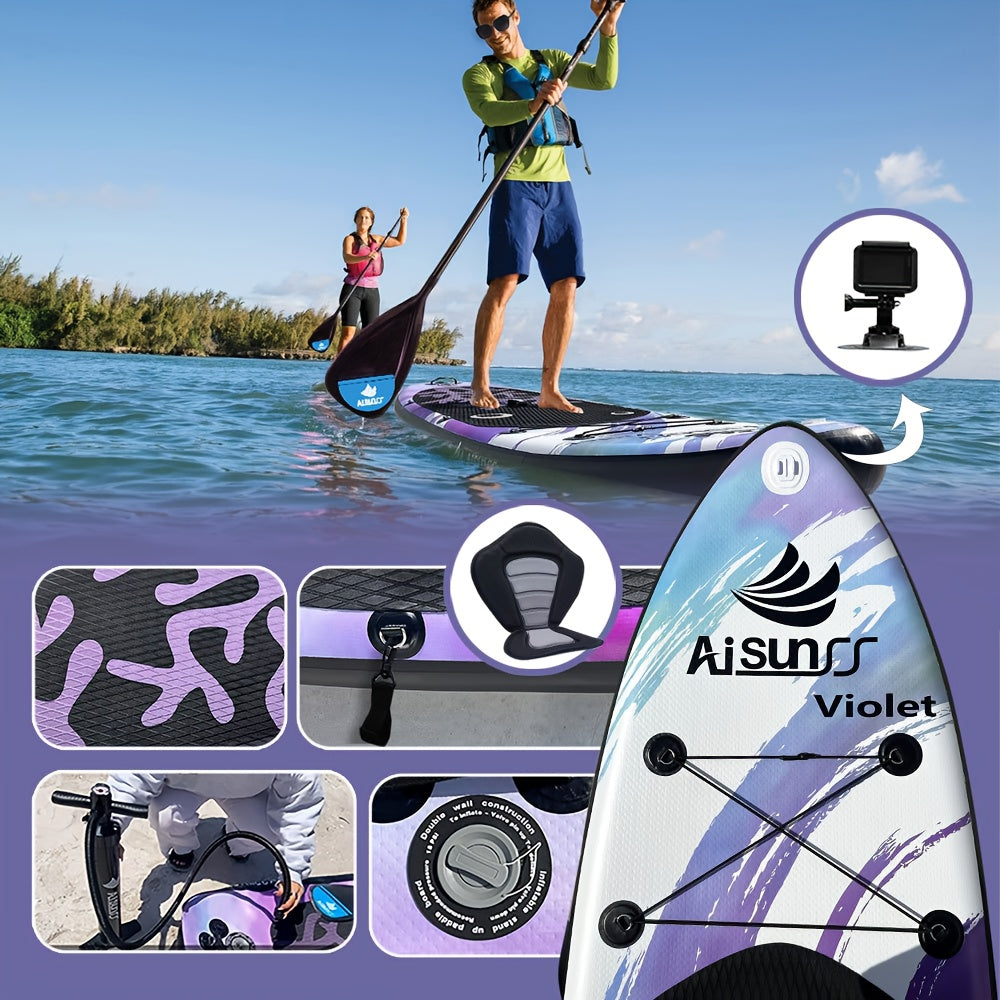 AISUNSS Inflatable SUP Paddle Board – Wide Adult Board with Accessories, Purple & Blue