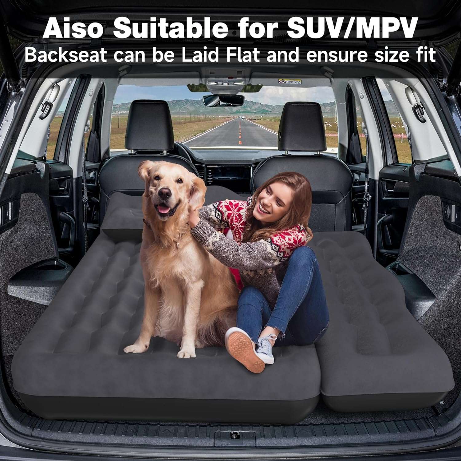 DikaSun Backseat Air Mattress for SUV, Car & Truck – 24" Width | Black