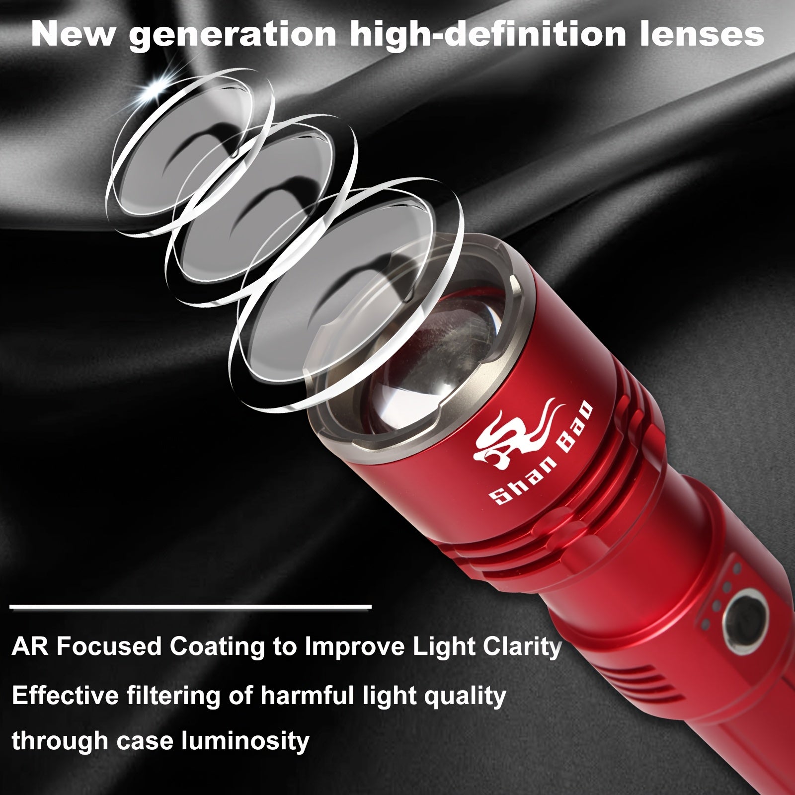 Shan Bao Red LED Flashlight – Rechargeable & Zoomable, 5000mAh