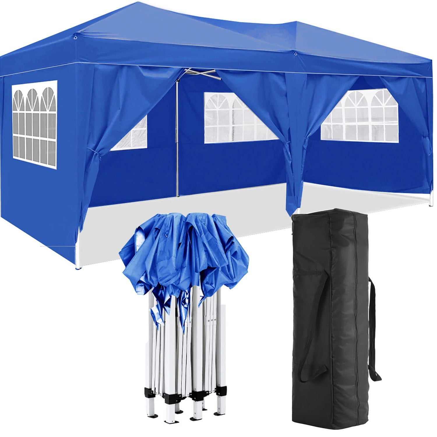 10'x20 'folding canopy with 6 detachable side walls outdoor activity shelters UPF 50+terrace portable tent (blue)