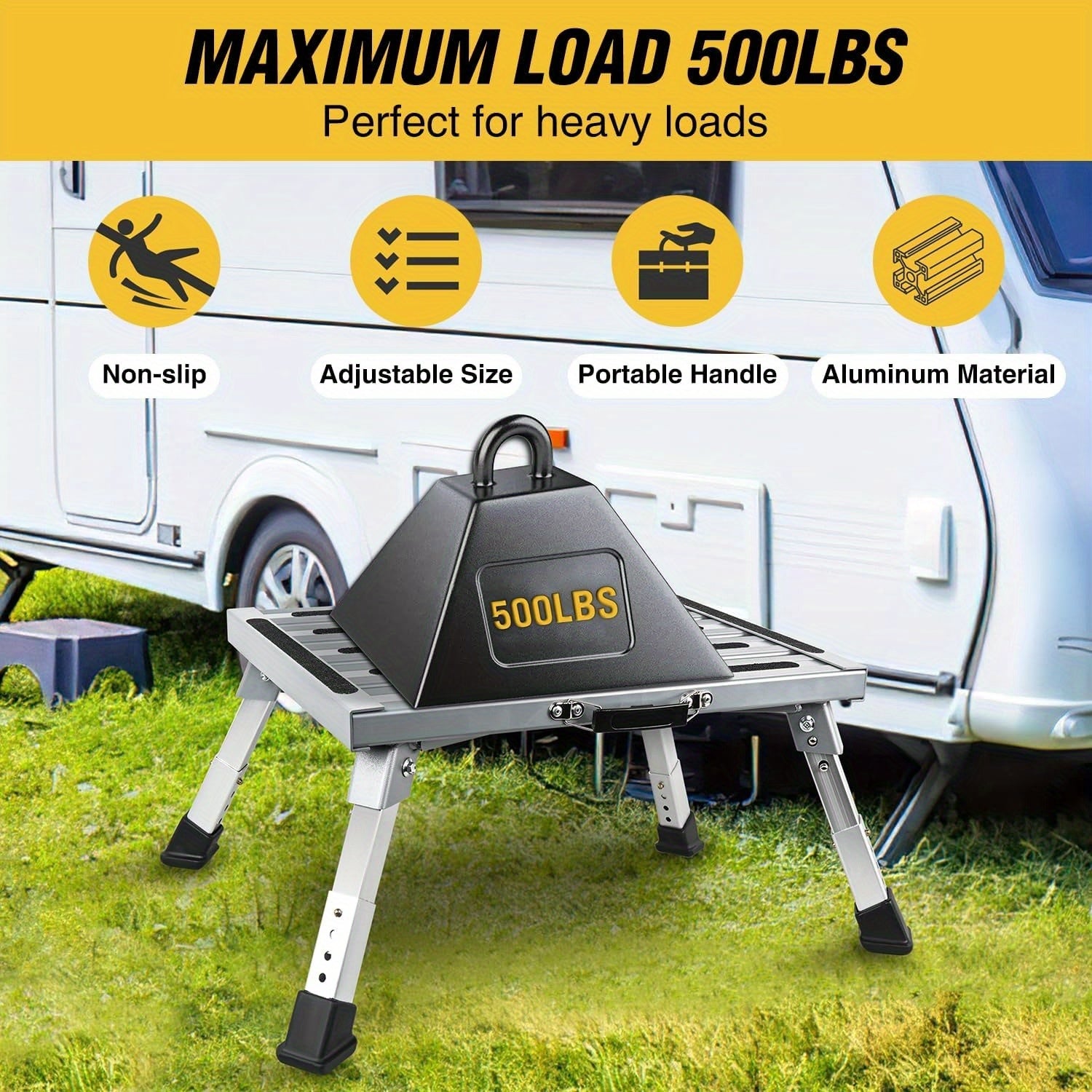WAYWE Aluminum RV Step Stool – 4-Level Folding Platform, 500 lbs Capacity