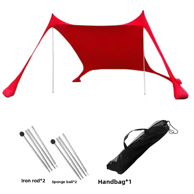 Family beach tent, large pop-up parasol, beach shelter, sun shade. Stable poles with portable carry bag. Outdoor shade.