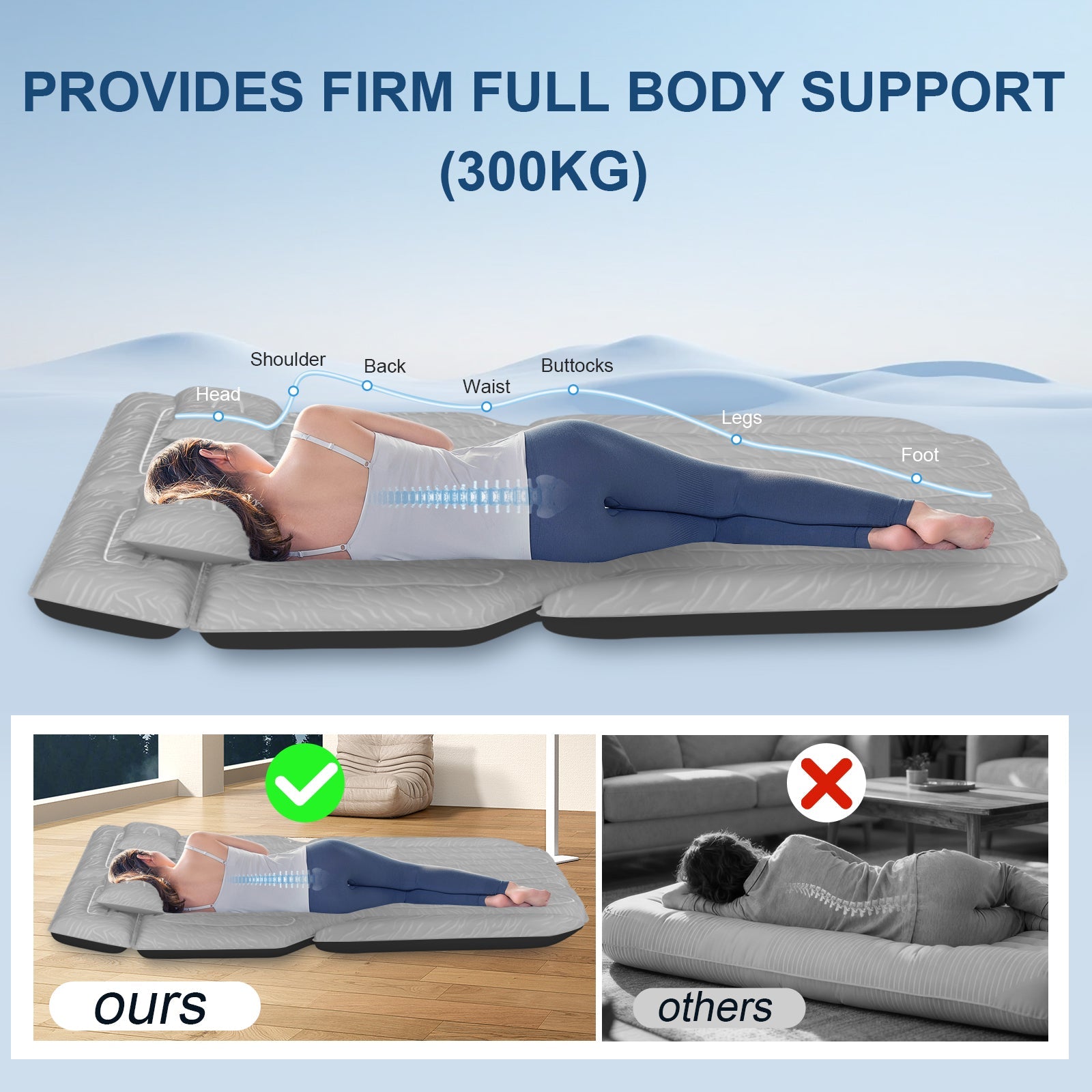 DikaSun Universal SUV Air Mattress – Extra-Thick Flocking, 4-Chamber Design | Grey