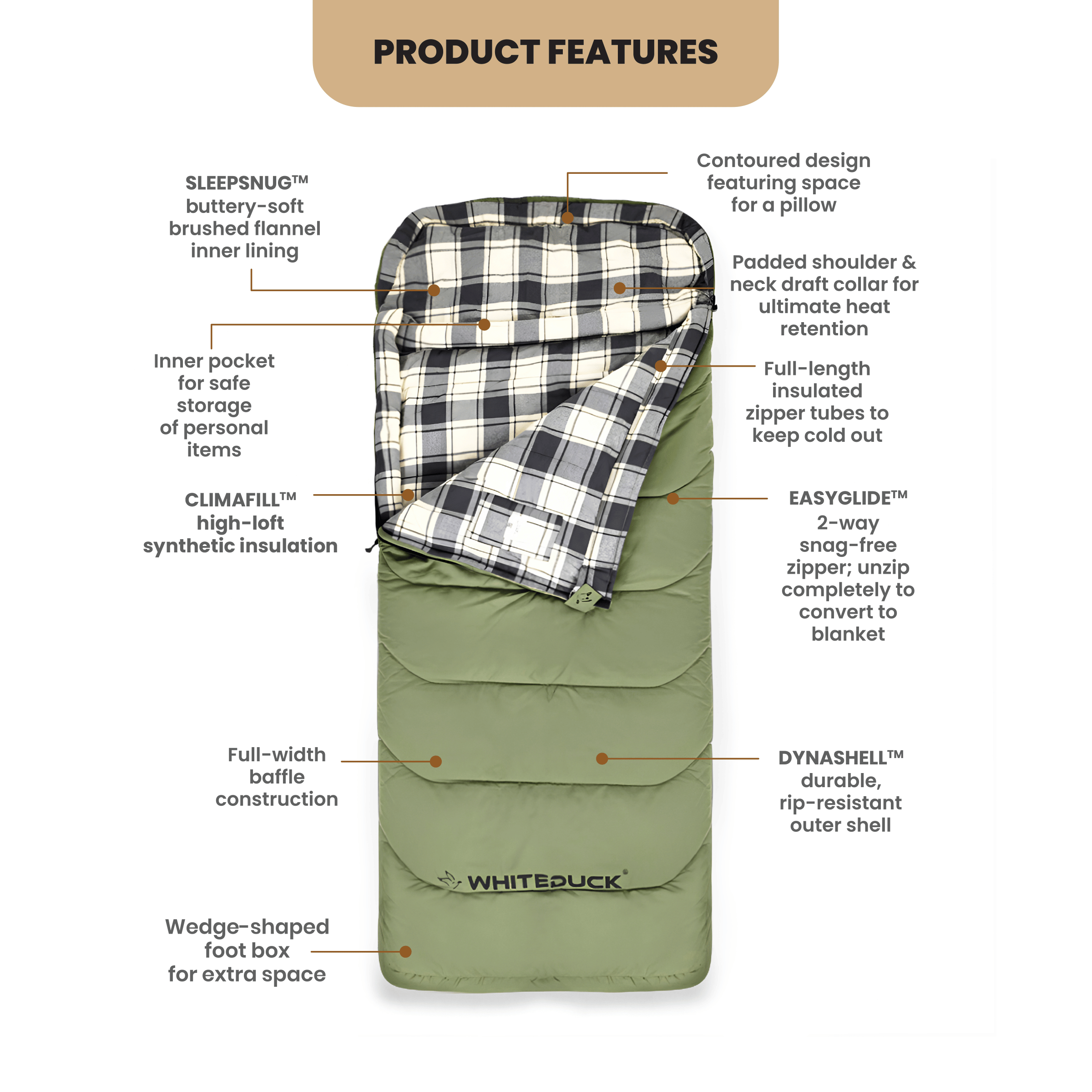 White Duck Slumbernest™ 20°F Flannel-Lined Sleeping Bag