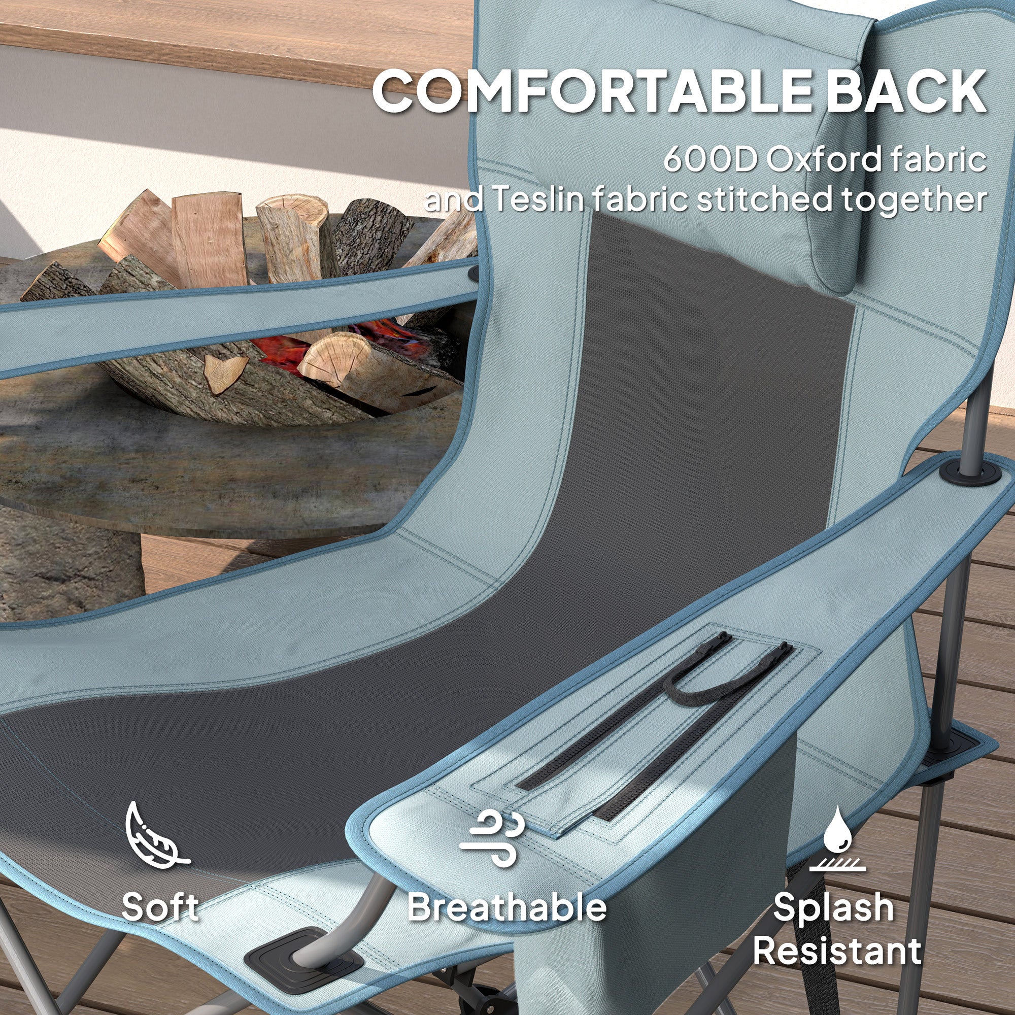 Folding Rocking Camping Chairs – 2 Pack with Headrest, Cooler & Cup Holder
