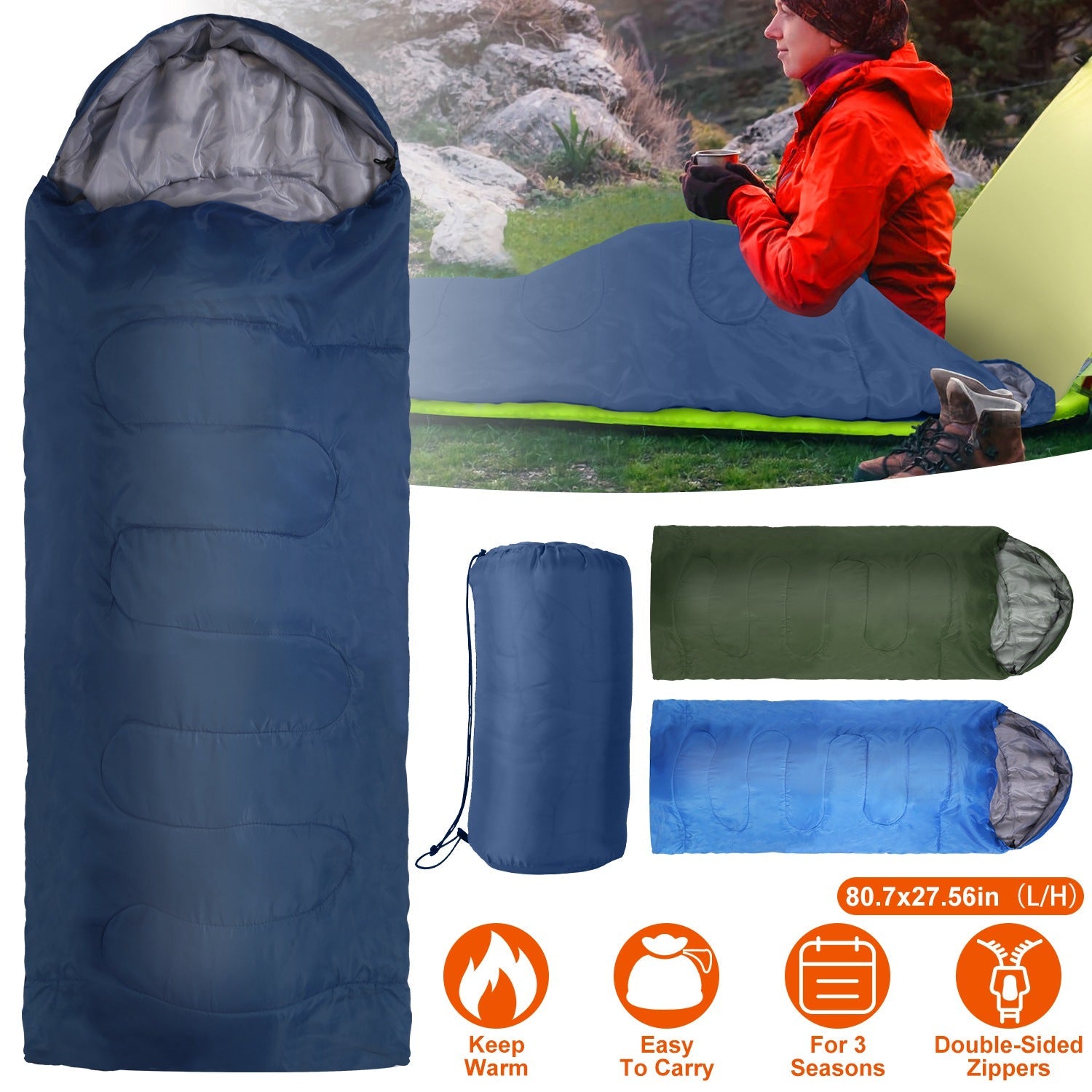 3-Season Sleeping Bag – Lightweight & Moisture-Proof, 32°F–50°F Rated