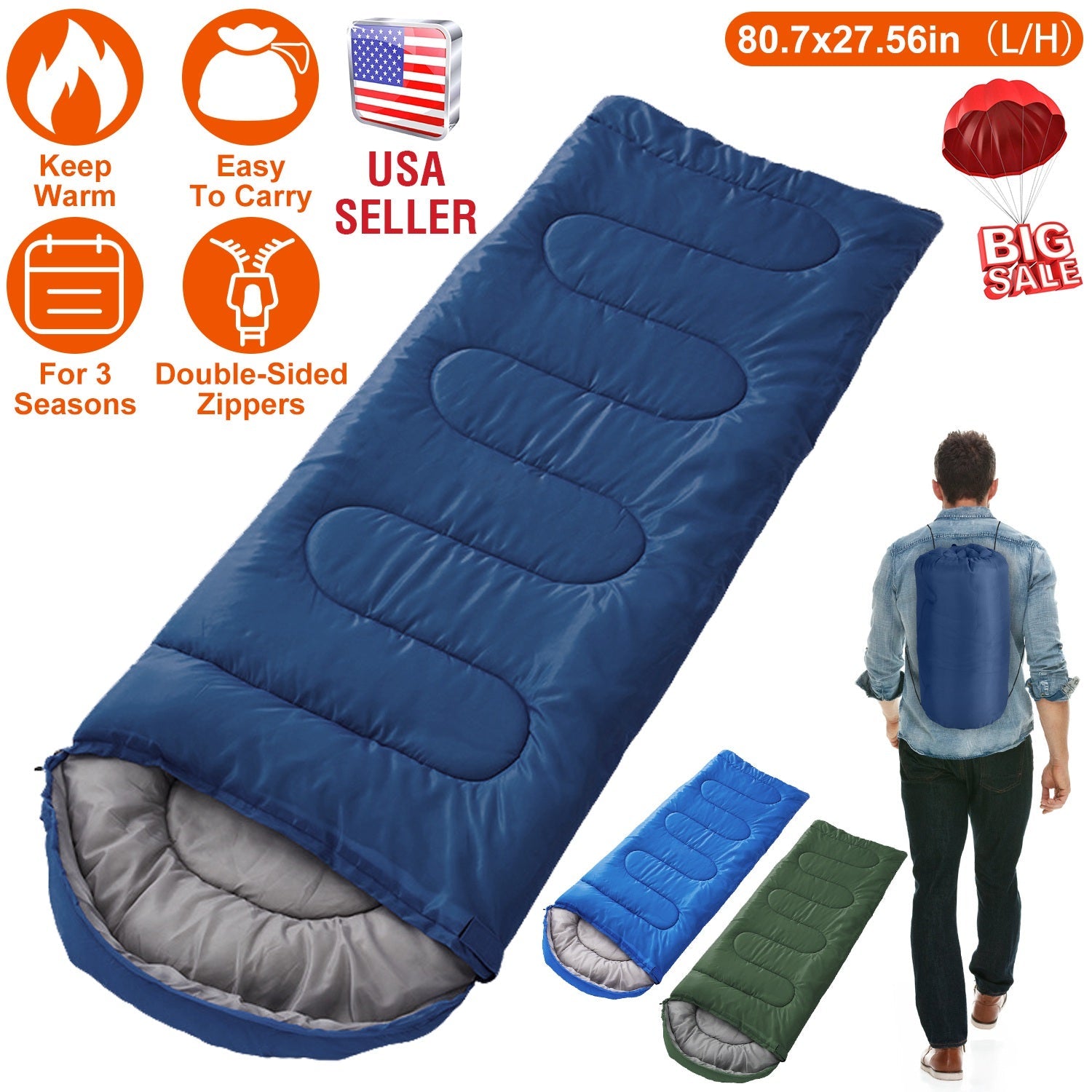 3-Season Sleeping Bag – Lightweight & Moisture-Proof, 32°F–50°F Rated