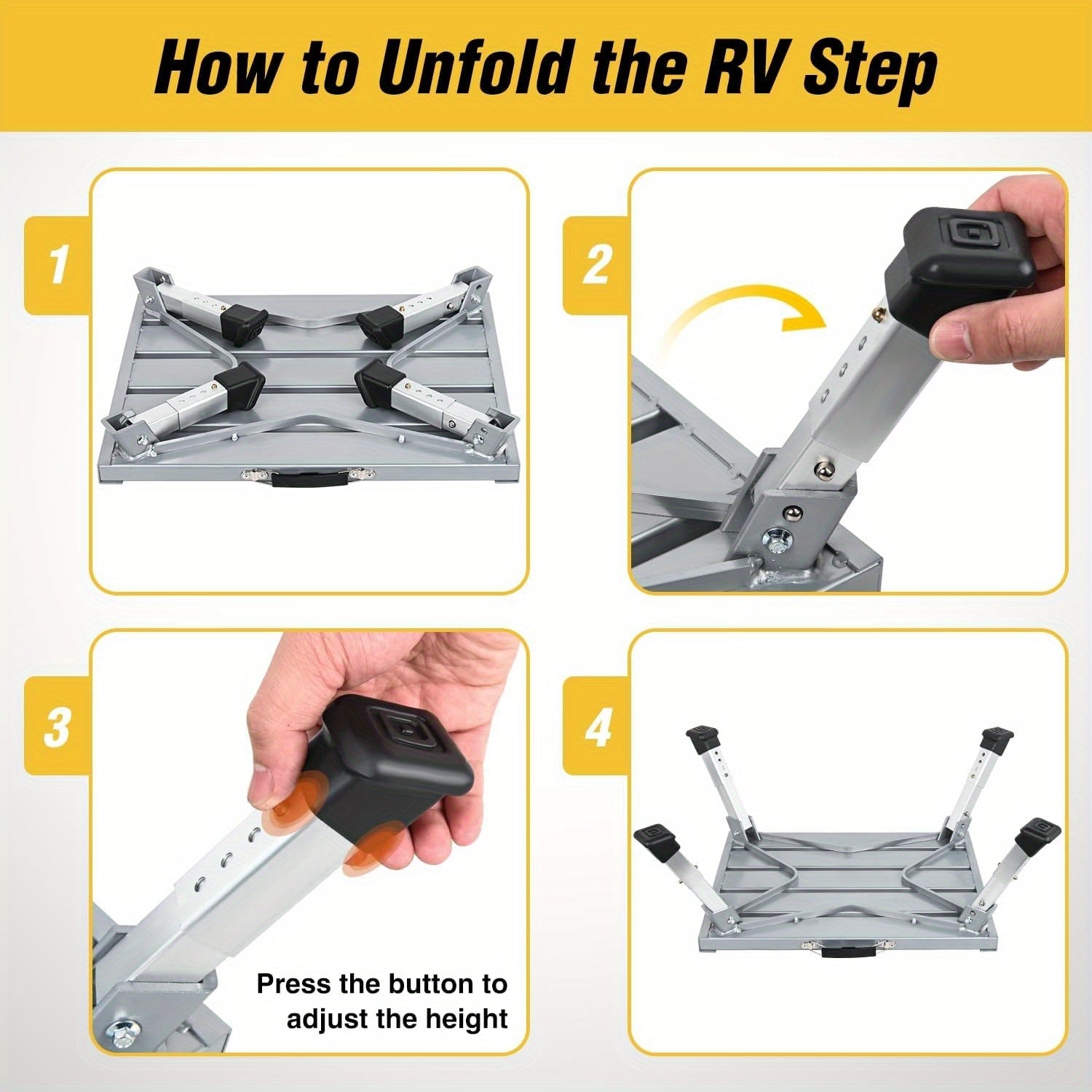 WAYWE Aluminum RV Step Stool – 4-Level Folding Platform, 500 lbs Capacity