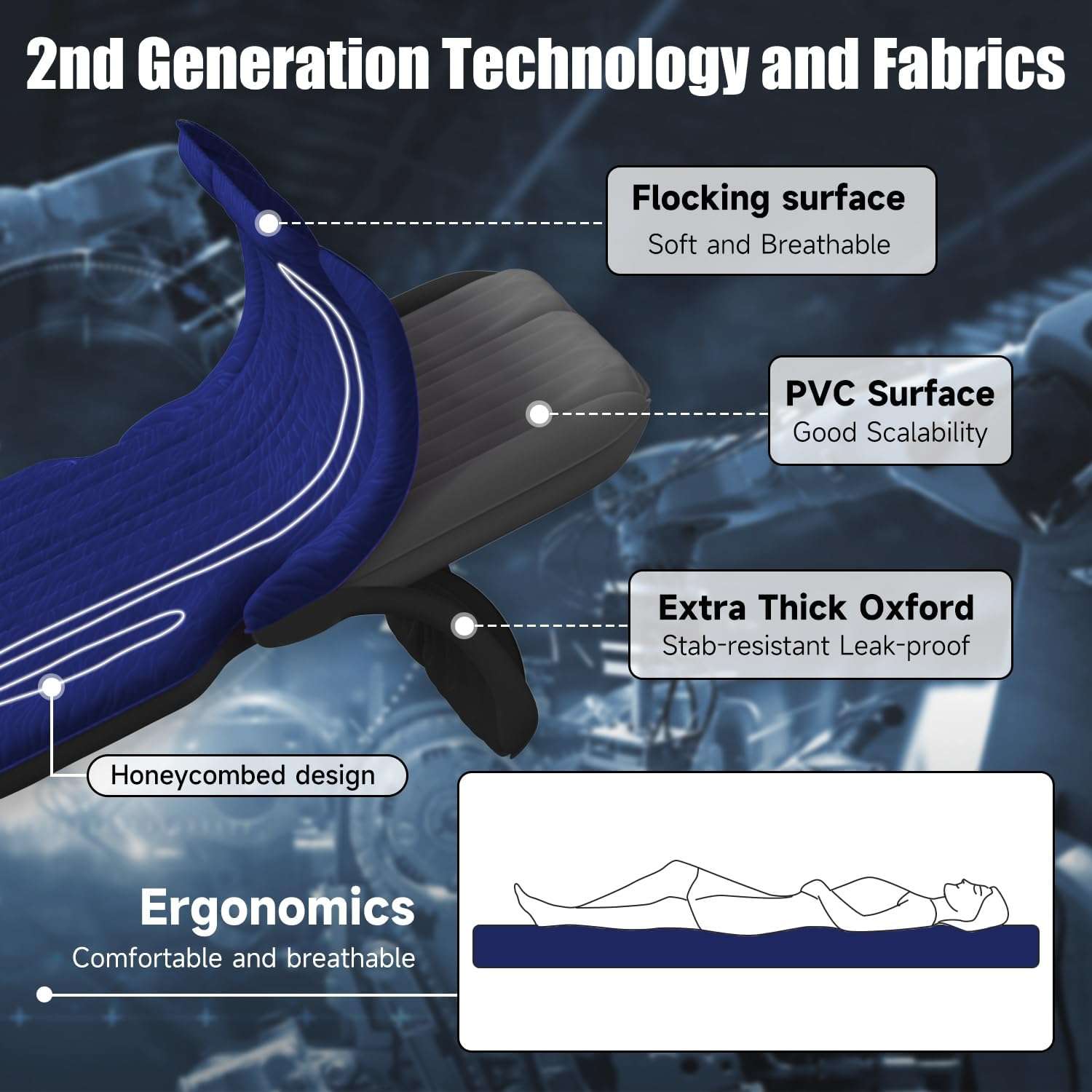 DikaSun Universal SUV Air Mattress – Extra-Thick Flocking, 4-Chamber Design | Navy