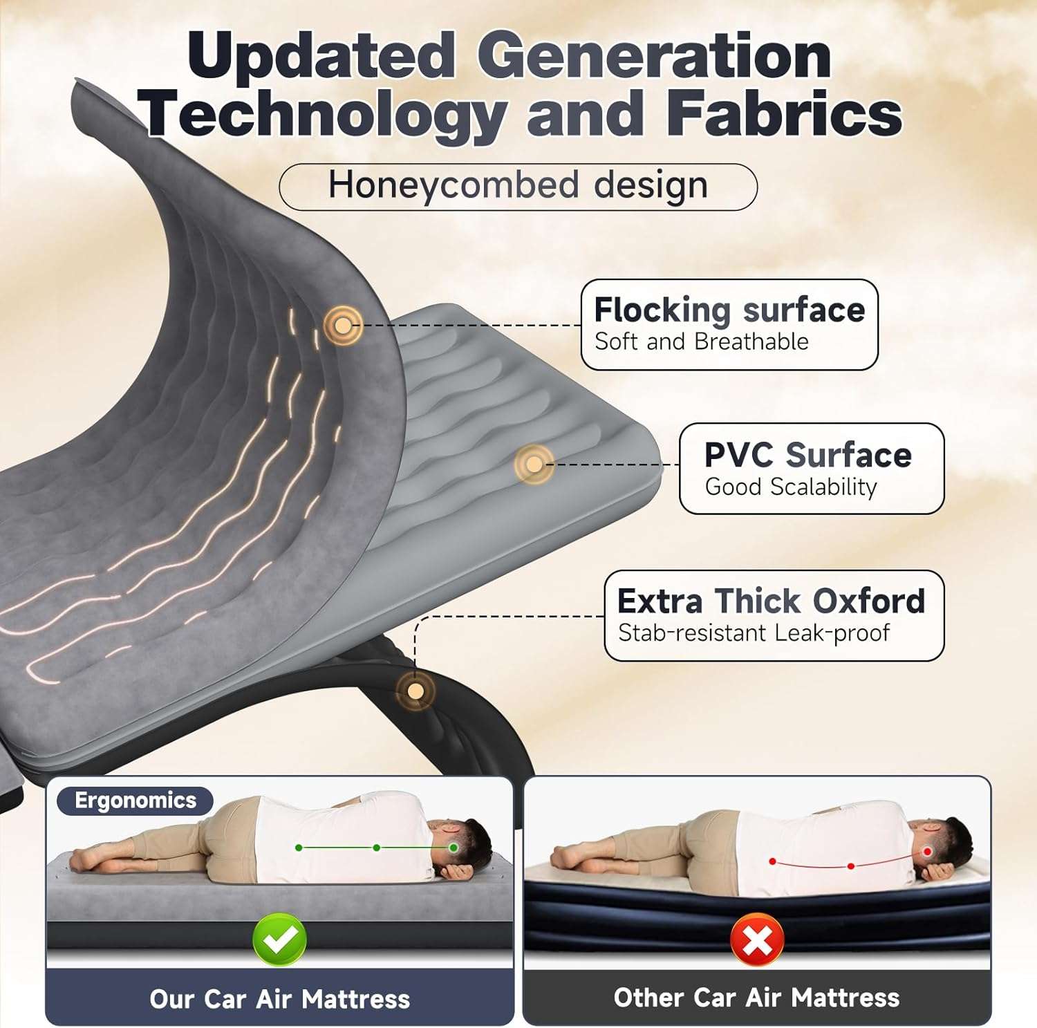 DikaSun Backseat Air Mattress for SUV, Car & Truck – 24" Width | Grey