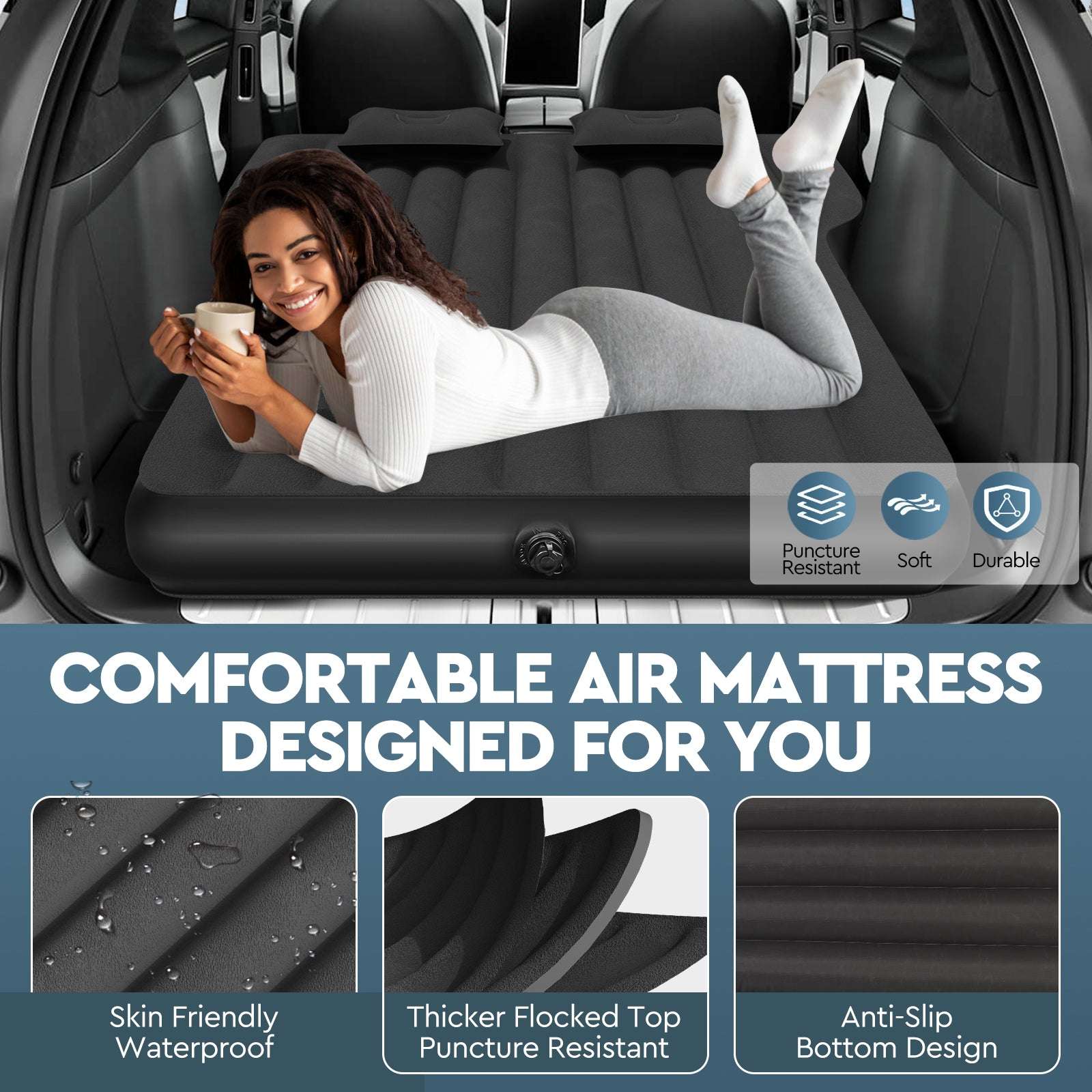 DikaSun Tesla Model Y Air Mattress – Inflatable SUV Camping Bed with Pump & 2 Pillows