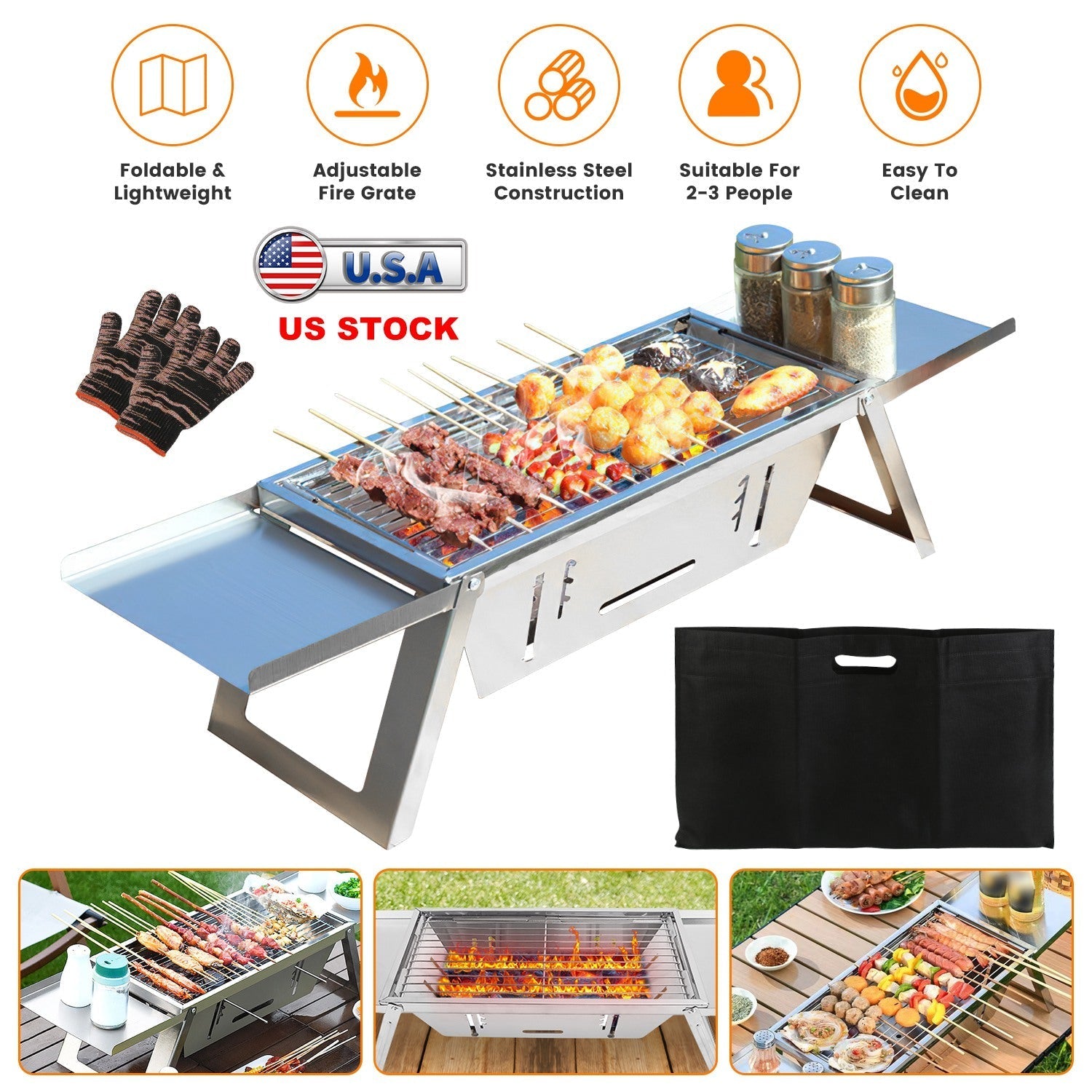 3-in-1 Foldable Charcoal Grill, Fire Pit & Slow Cooker – Portable Stainless Steel