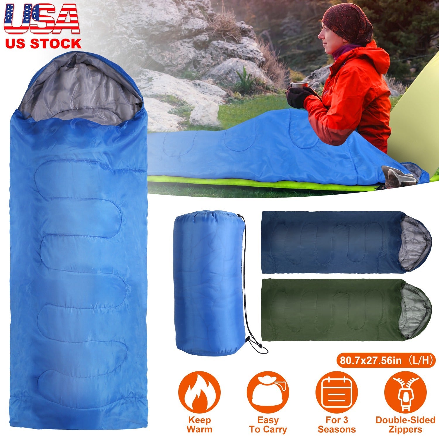 3-Season Sleeping Bag – Lightweight & Moisture-Proof, 32°F–50°F Rated