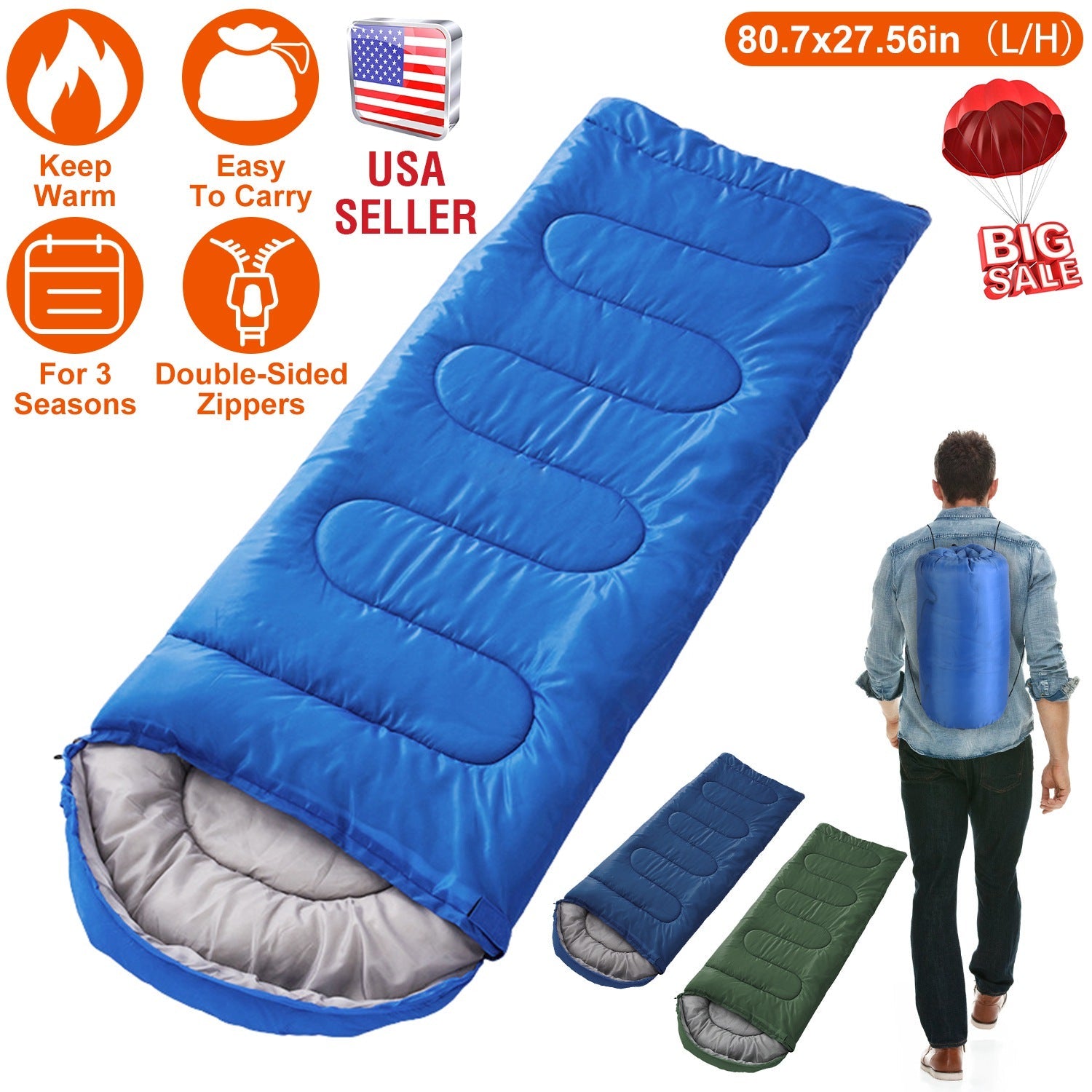 3-Season Sleeping Bag – Lightweight & Moisture-Proof, 32°F–50°F Rated
