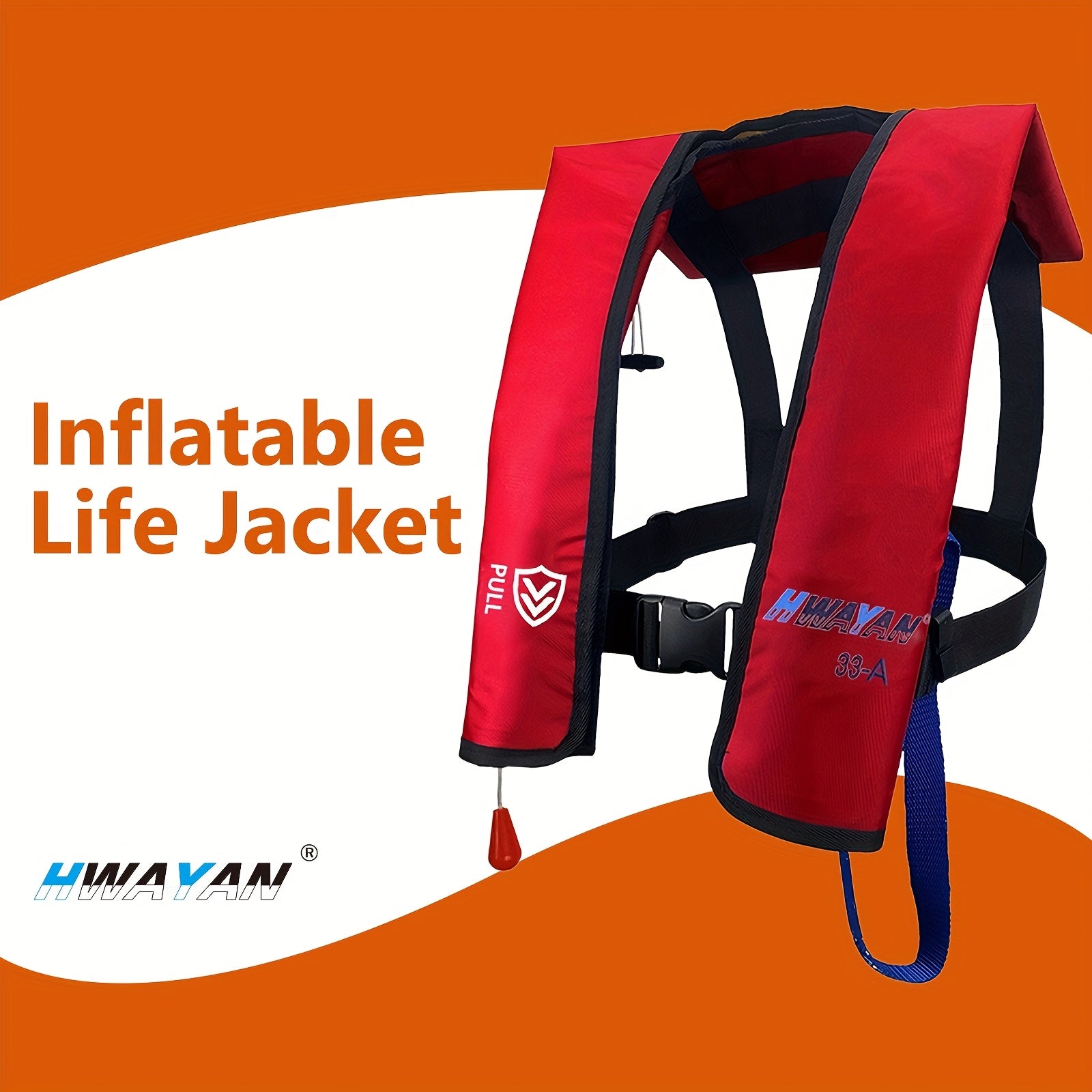 HWAYAN 607-Red Automatic Inflatable Life Jacket – Adjustable, 330 lbs Capacity