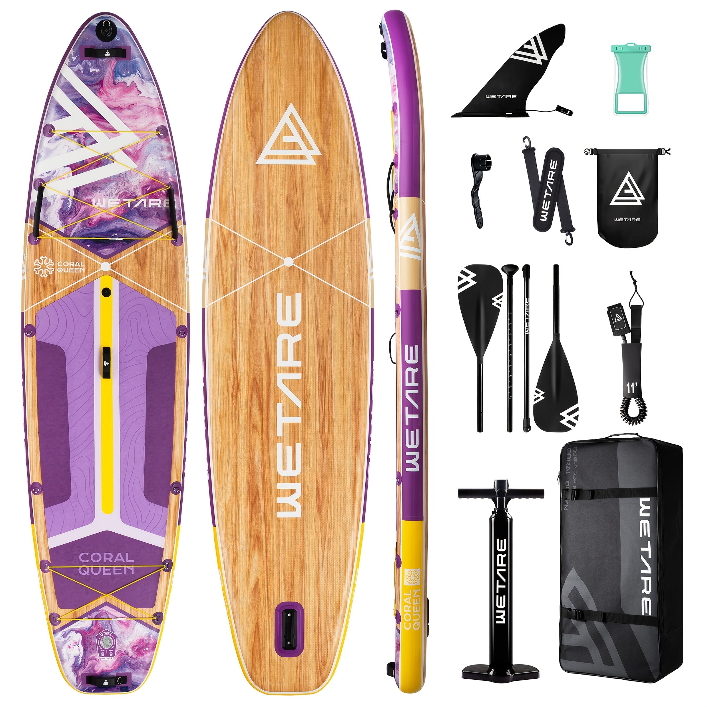 WETARE Coral Queen Inflatable SUP – 11'6"x35", 450lbs Capacity, All-in-One