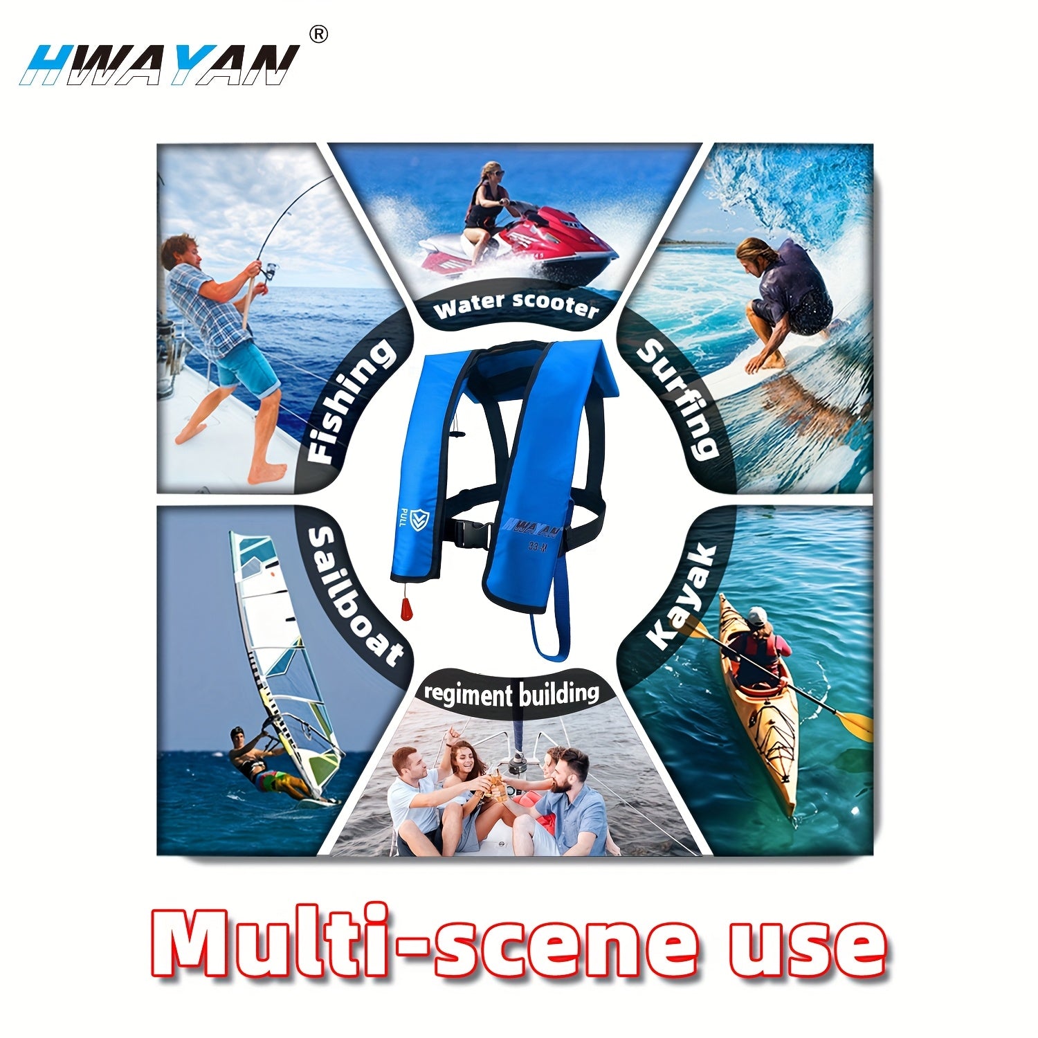 HWAYAN Inflatable Life Vest – Adjustable Adult PFD, 330 lbs Capacity