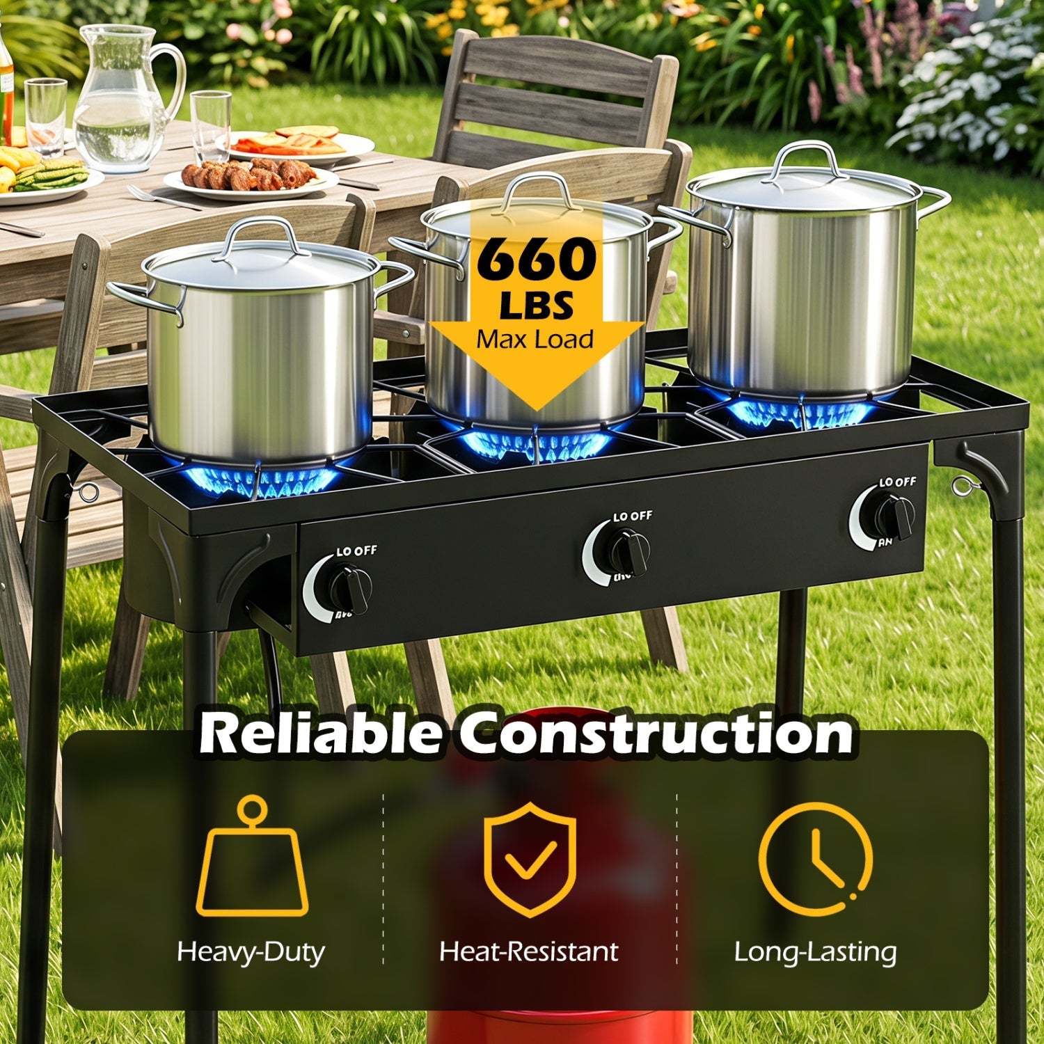 3-Burner Propane Outdoor Stove & Grill – 240,000 BTU, 660 lb Capacity