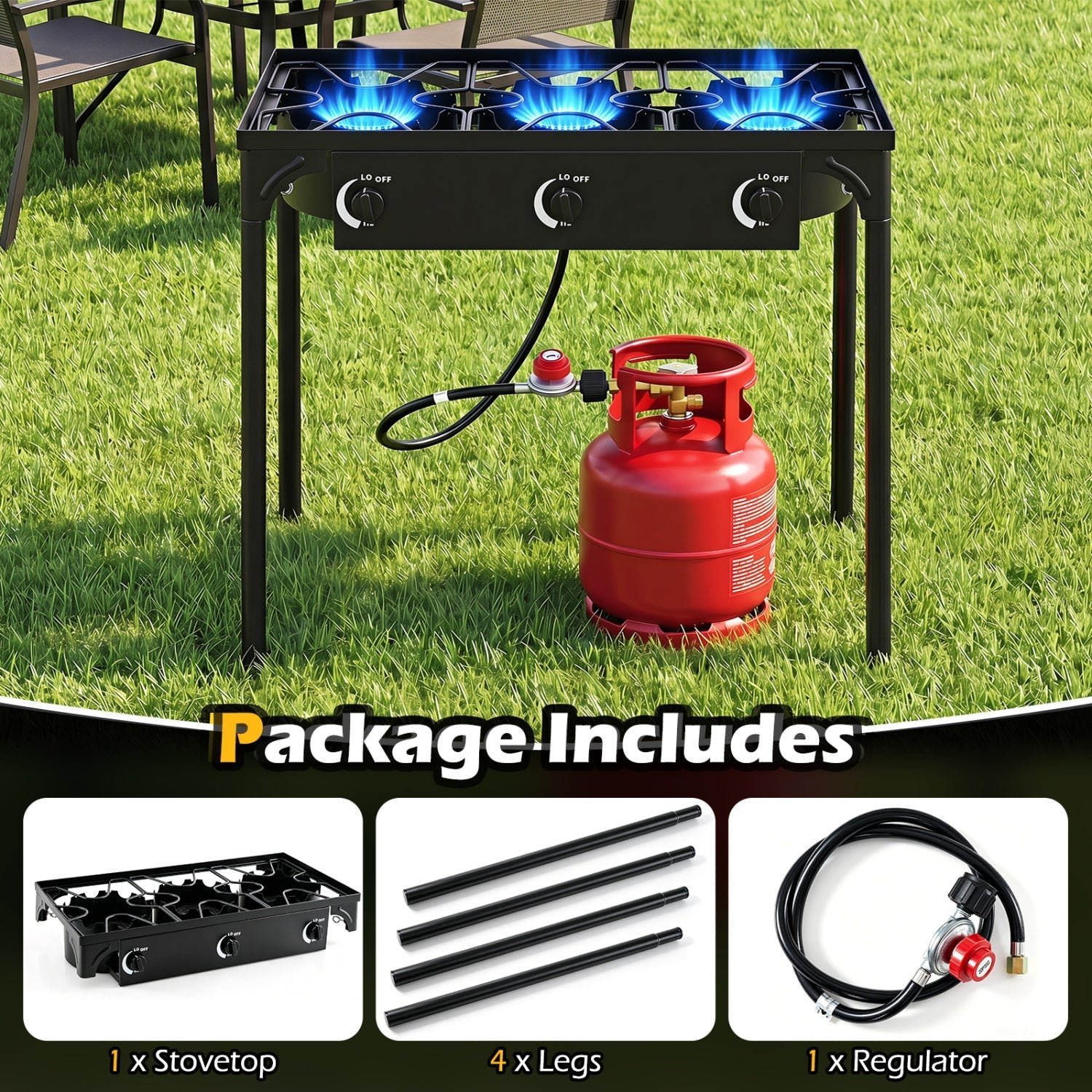 3-Burner Propane Outdoor Stove & Grill – 240,000 BTU, 660 lb Capacity