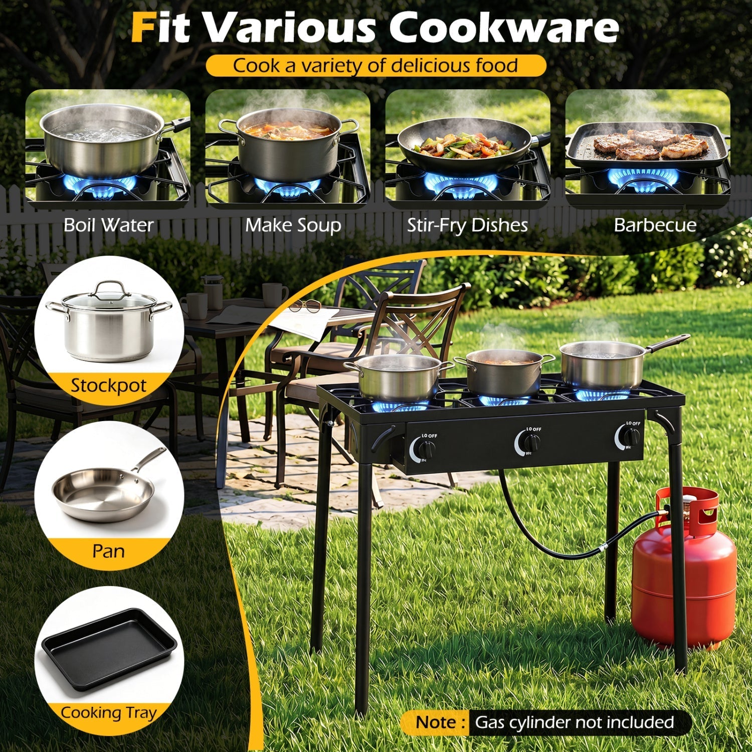 3-Burner Propane Outdoor Stove & Grill – 240,000 BTU, 660 lb Capacity