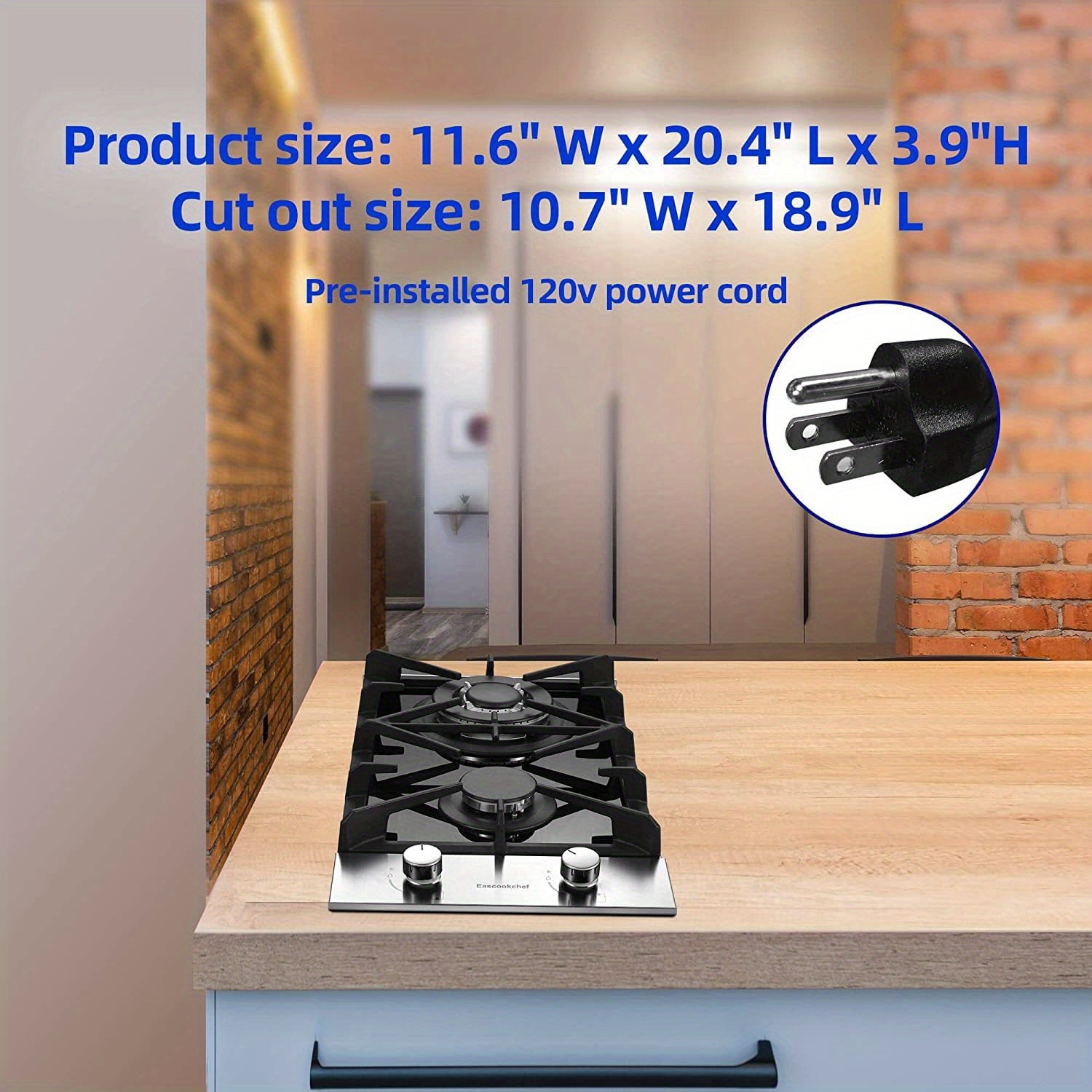 12" 2-Burner Gas Cooktop – LPG/NG Dual Fuel, Tempered Glass, Thermocouple Safety