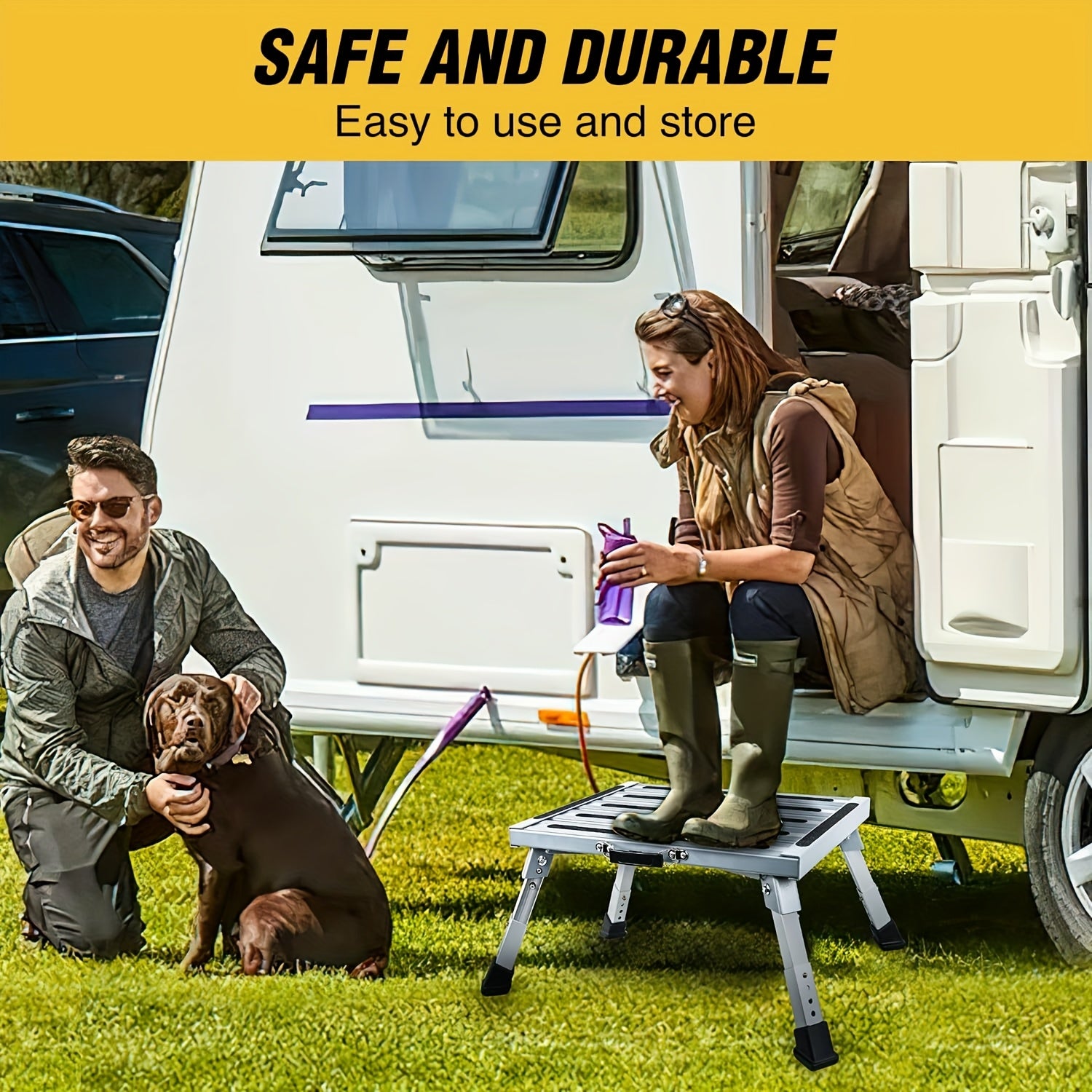WAYWE Aluminum RV Step Stool – 4-Level Folding Platform, 500 lbs Capacity