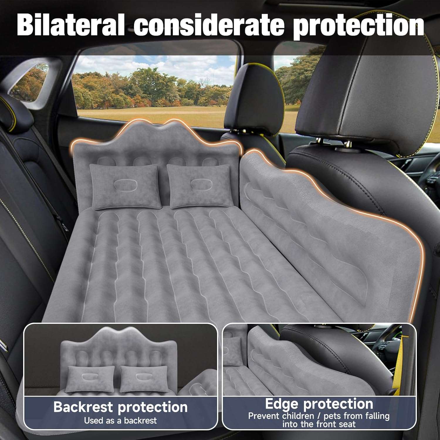 DikaSun Backseat Air Mattress for SUV, Car & Truck – 24" Width | Grey