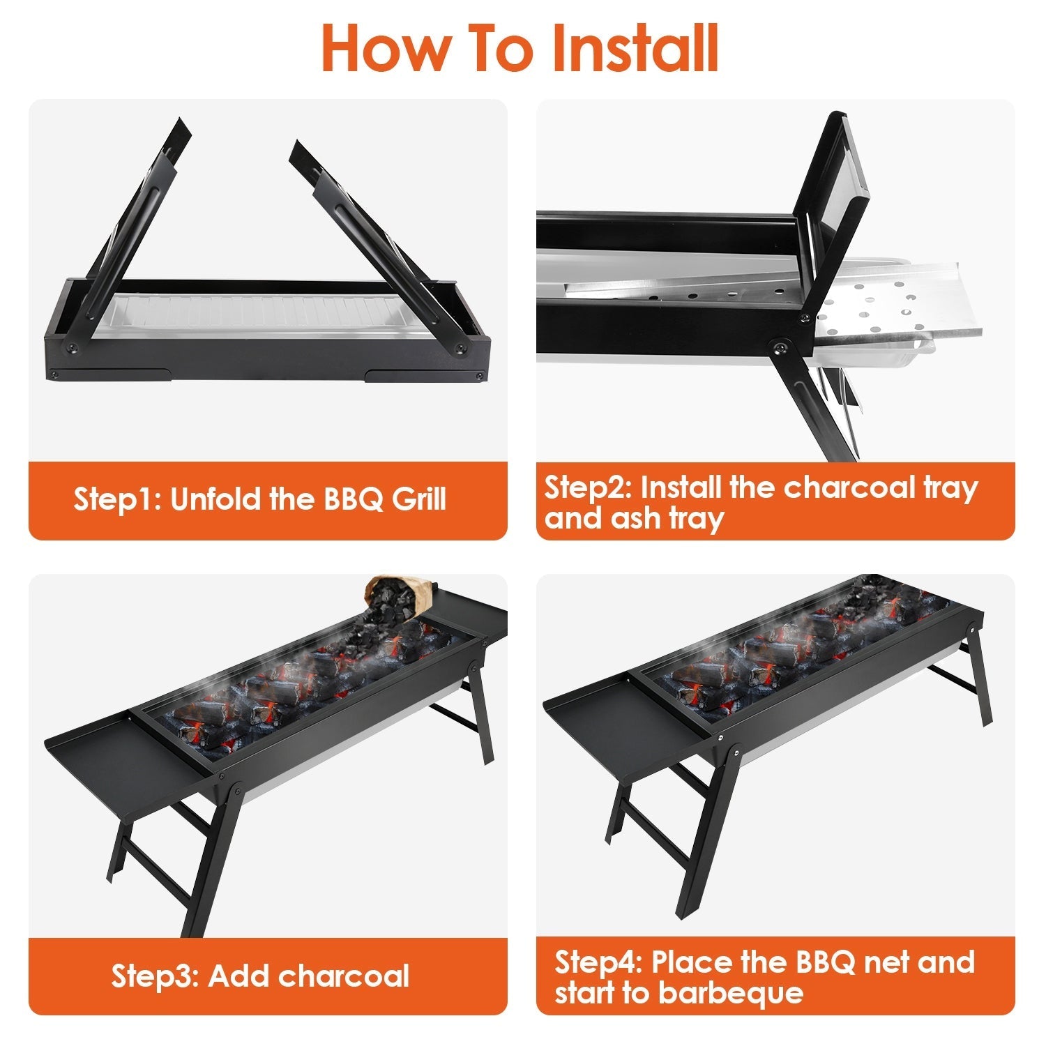 Foldable Charcoal BBQ Grill with Shelf & Stainless Steel Grill Net – Portable Tabletop
