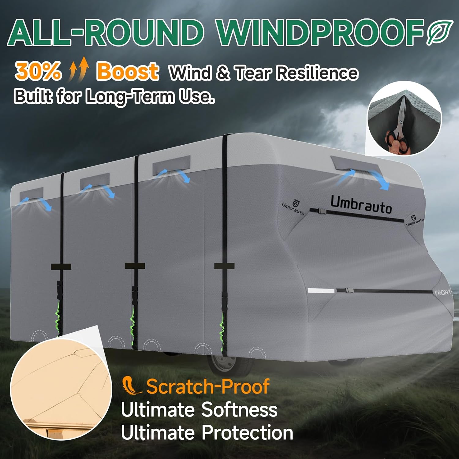 Umbrauto Class C Motorhome Cover – 7-Layer Roof, Gray