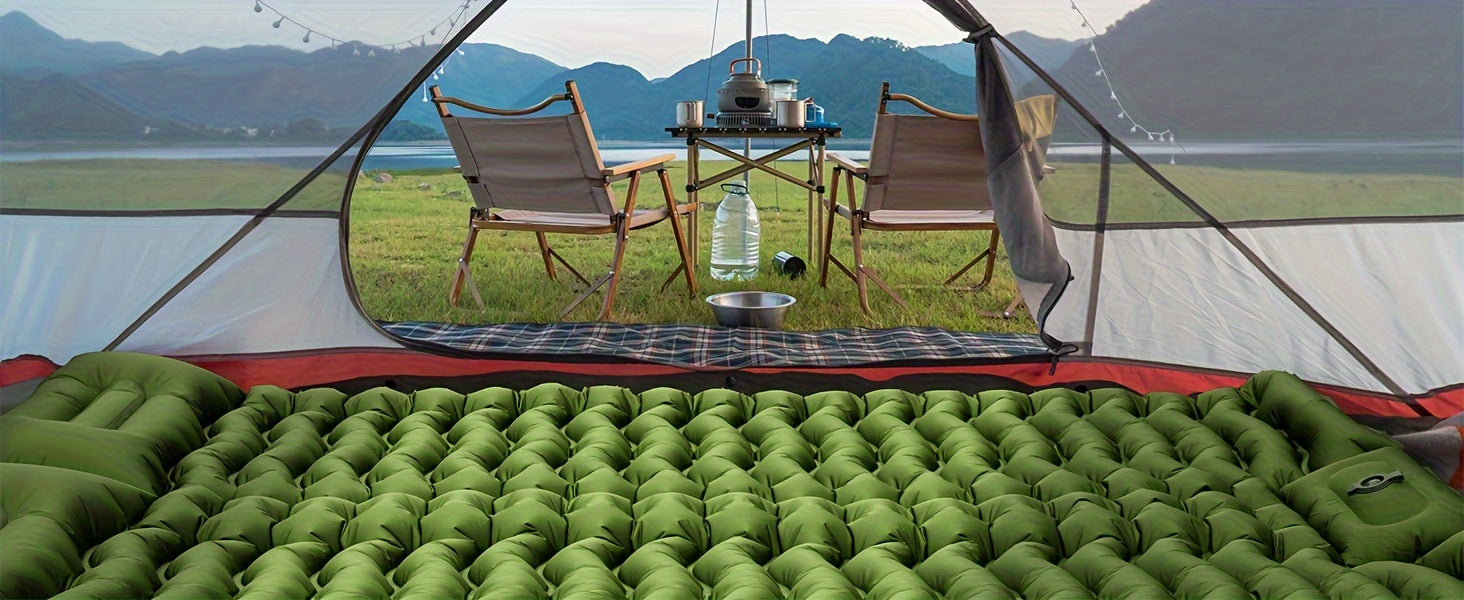 Extra-Thick Double Sleeping Pad – 4" Self-Inflating with Pillows & Foot Pump