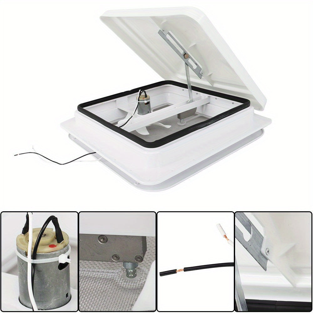 14" x 14" RV Roof Vent Fan Kit – 12V, 6" Blades, White