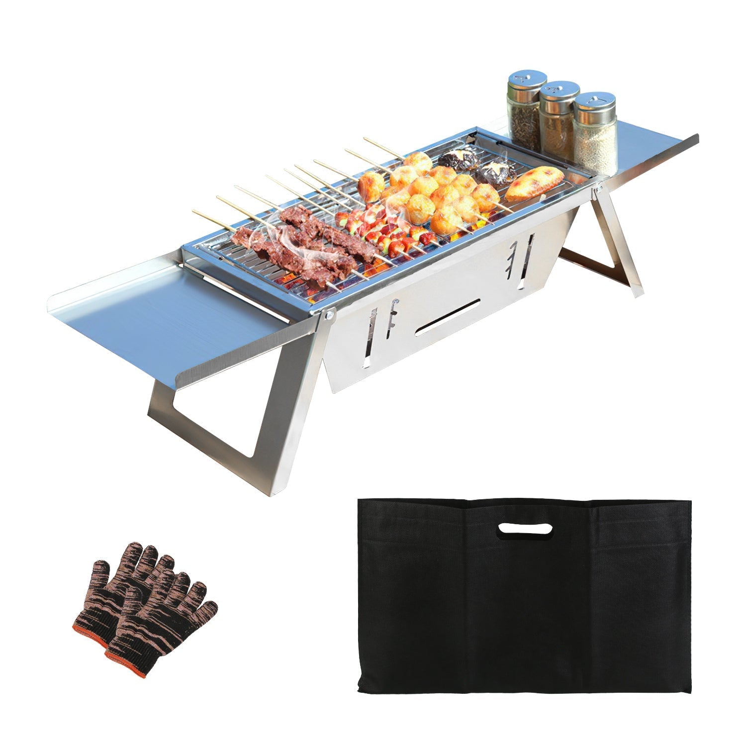 3-in-1 Foldable Charcoal Grill, Fire Pit & Slow Cooker – Portable Stainless Steel