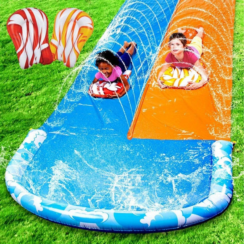 SYNCFUN 32.5ft Extra Long Water Slide – Double Slide with 2 Inflatable Boards
