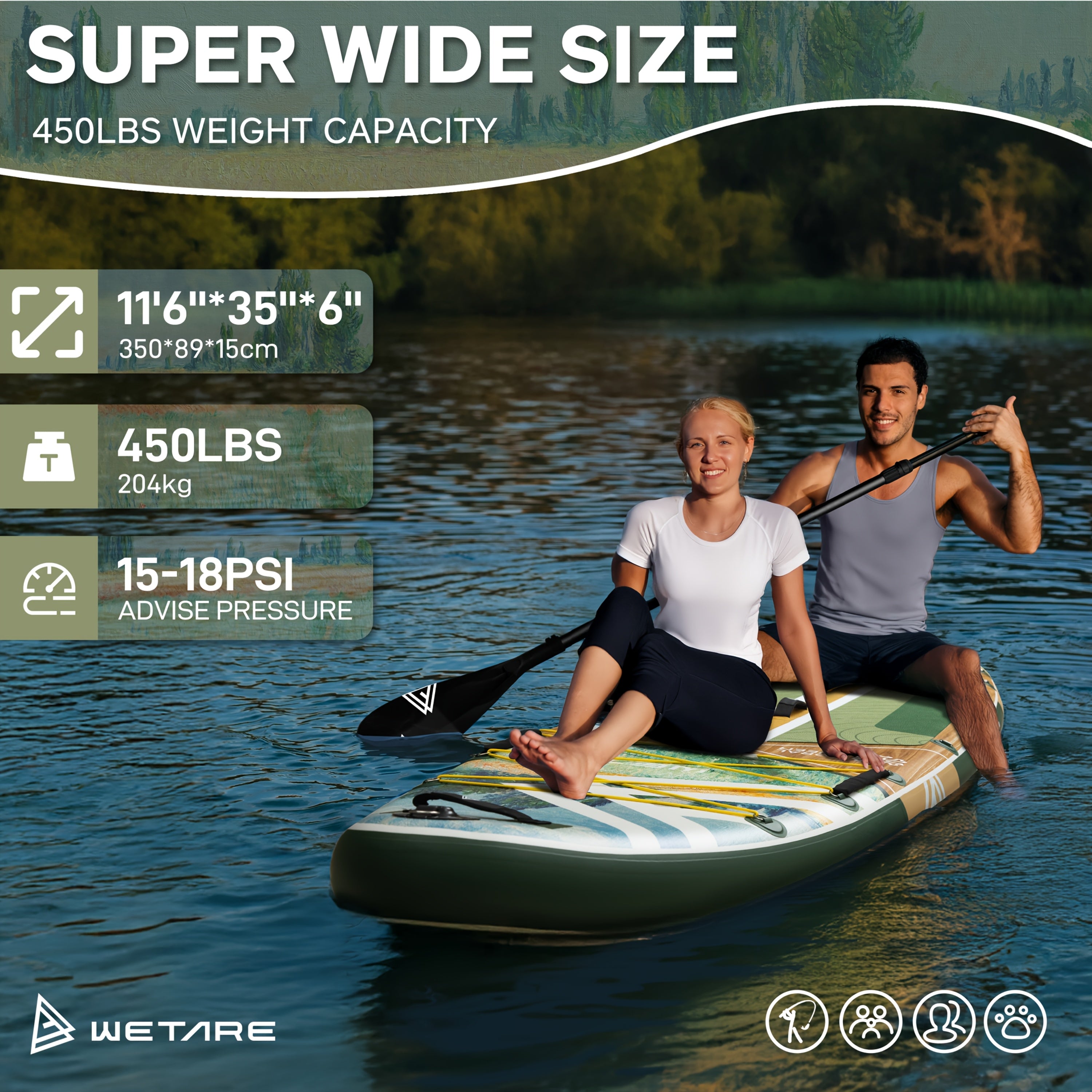 WETARE Coral Queen Inflatable SUP – 11'6"x35", 450lbs Capacity, All-in-One