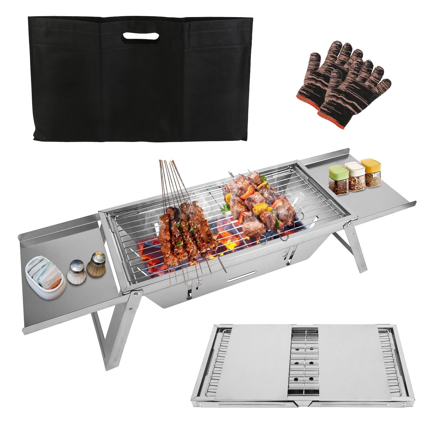 3-in-1 Foldable Charcoal Grill, Fire Pit & Slow Cooker – Portable Stainless Steel