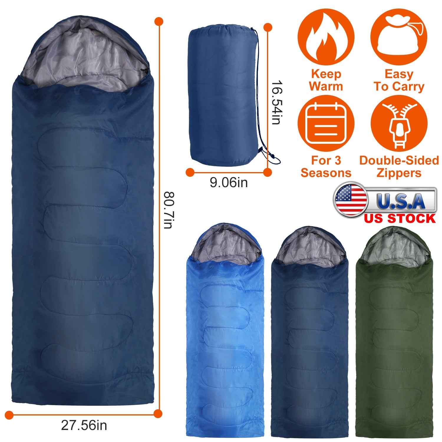 3-Season Sleeping Bag – Lightweight & Moisture-Proof, 32°F–50°F Rated