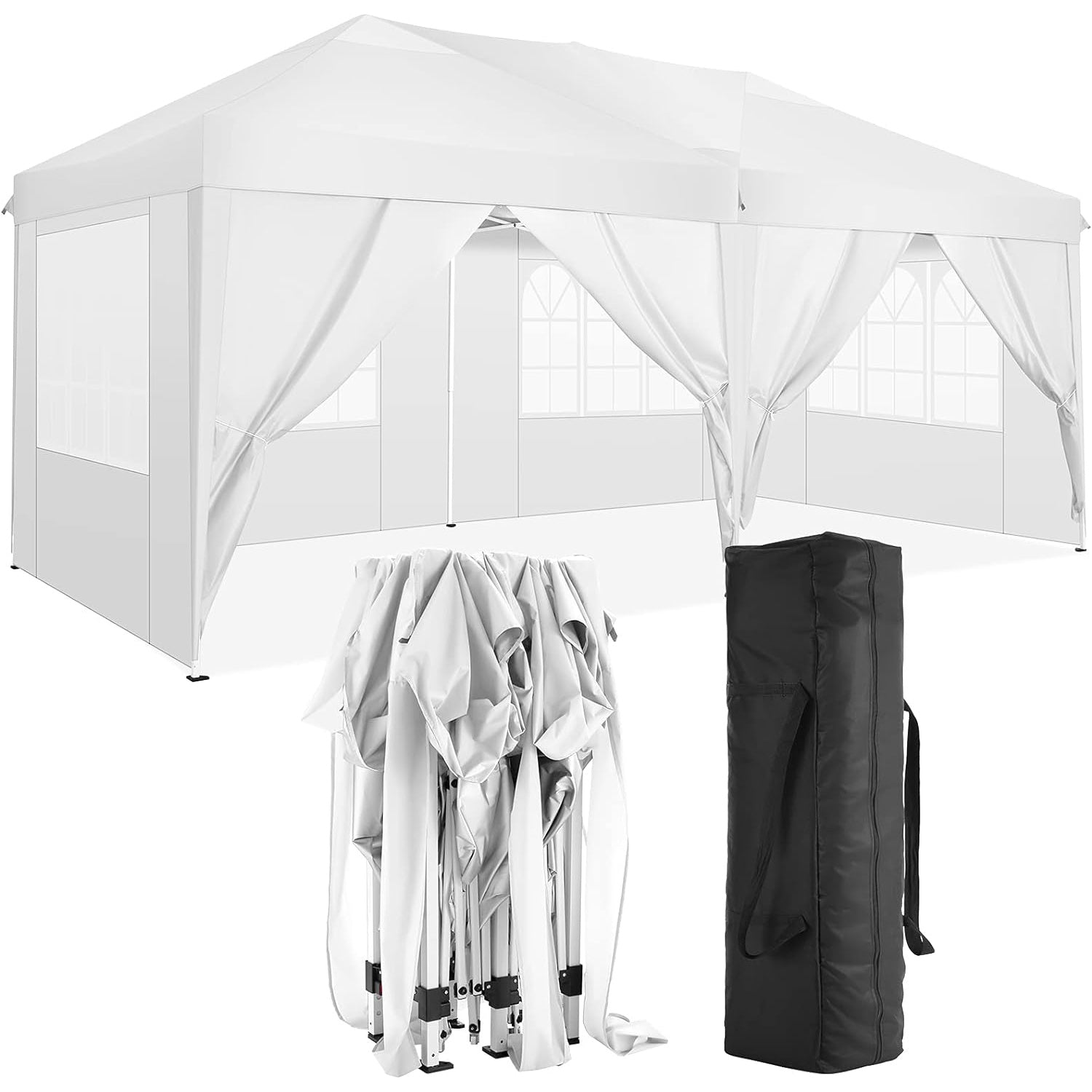 10'x20 'folding canopy with 6 detachable side walls outdoor activity shelters UPF 50+terrace portable tent (white)
