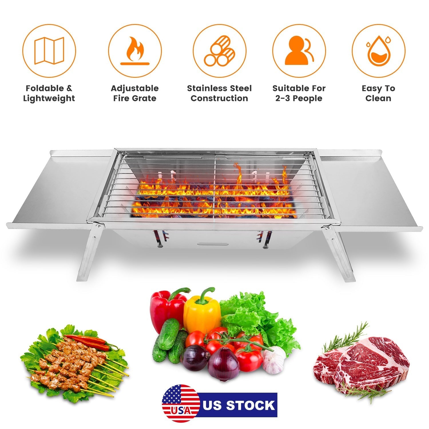 3-in-1 Foldable Charcoal Grill, Fire Pit & Slow Cooker – Portable Stainless Steel