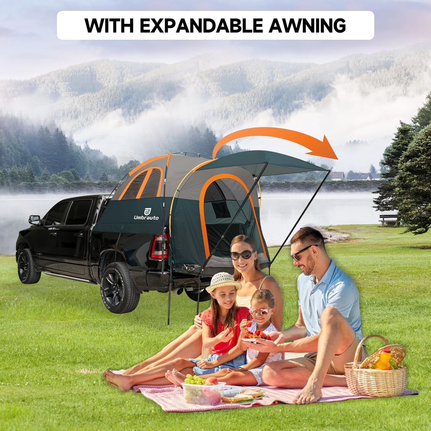 Umbrauto Truck Bed Tent with Awning | Fits 5.5–5.8 ft Beds | PU3000 Waterproof | 3 Colors