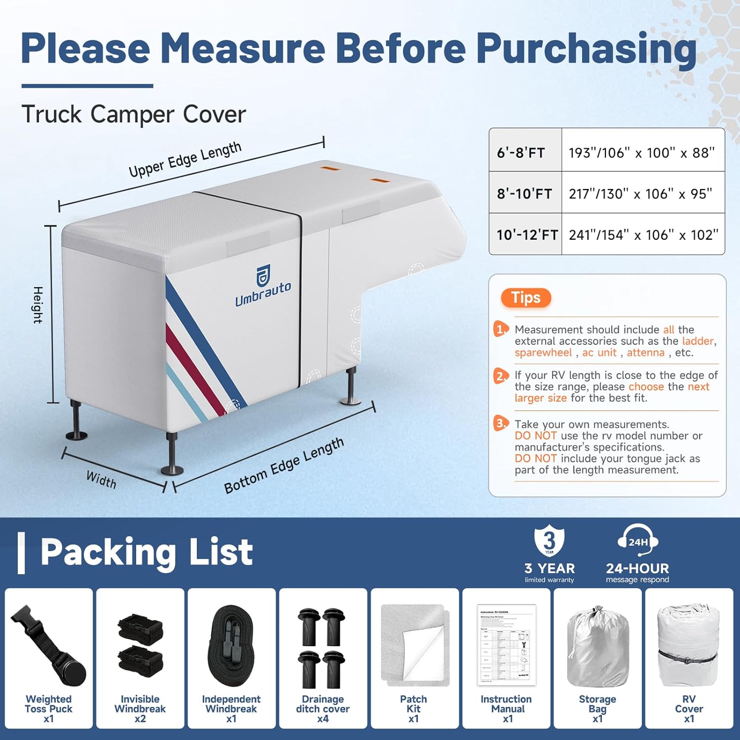 Umbrauto Slide-In Truck Camper Cover – 300D Oxford
