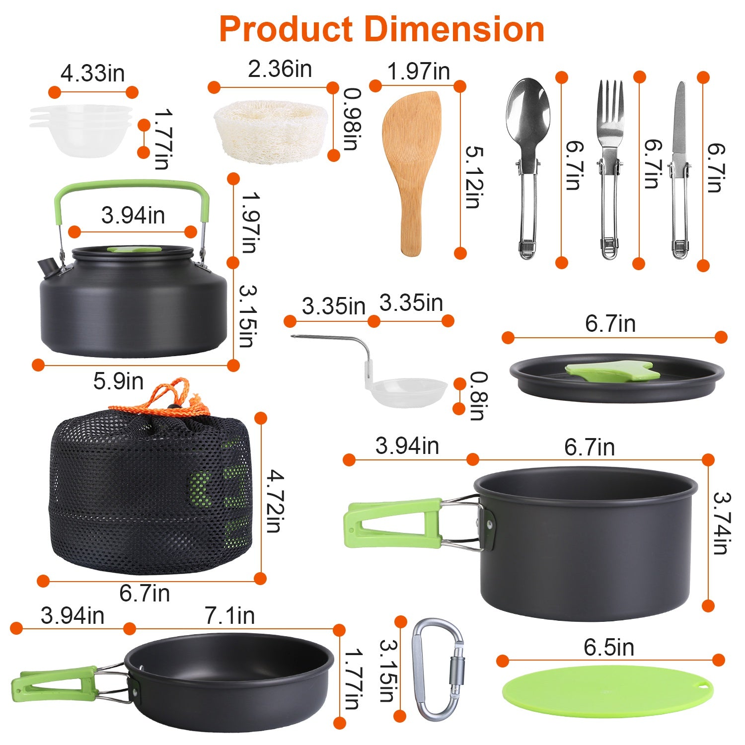 16-Piece Camping Cookware Set – Aluminum Pot, Pan, Kettle & Utensil Kit