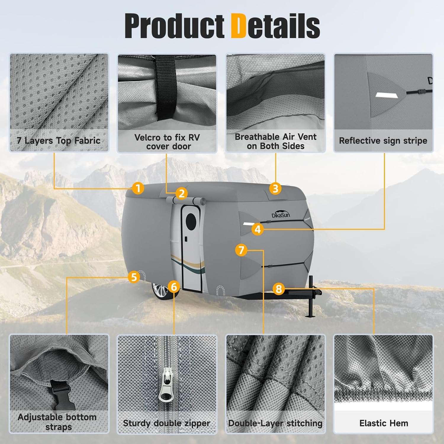 DikaSun Fiberglass Travel Trailer Cover – 7-Layer Roof