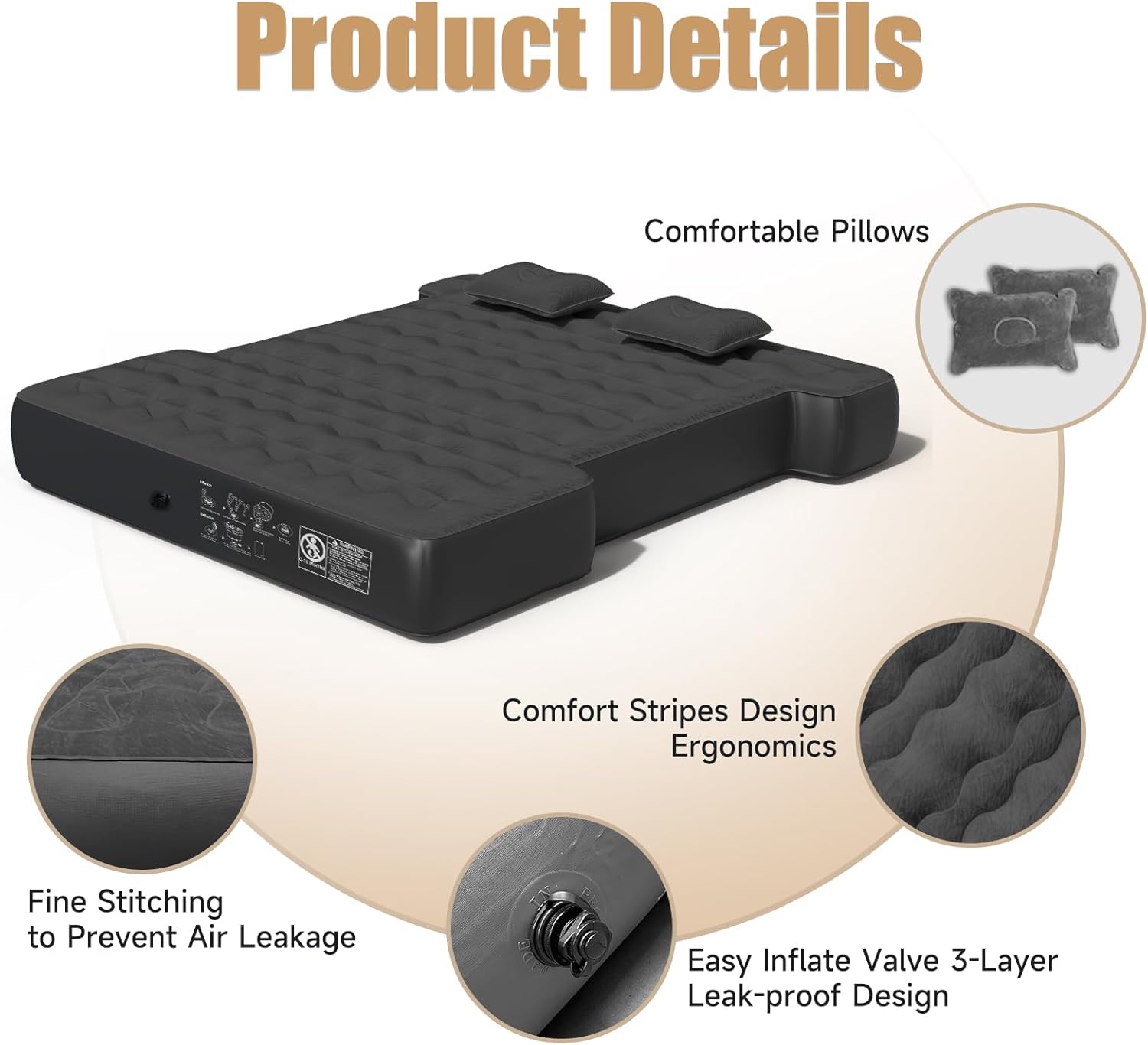 DikaSun Truck Bed Air Mattress – Fits 5.5 to 5.8 ft Beds | Black