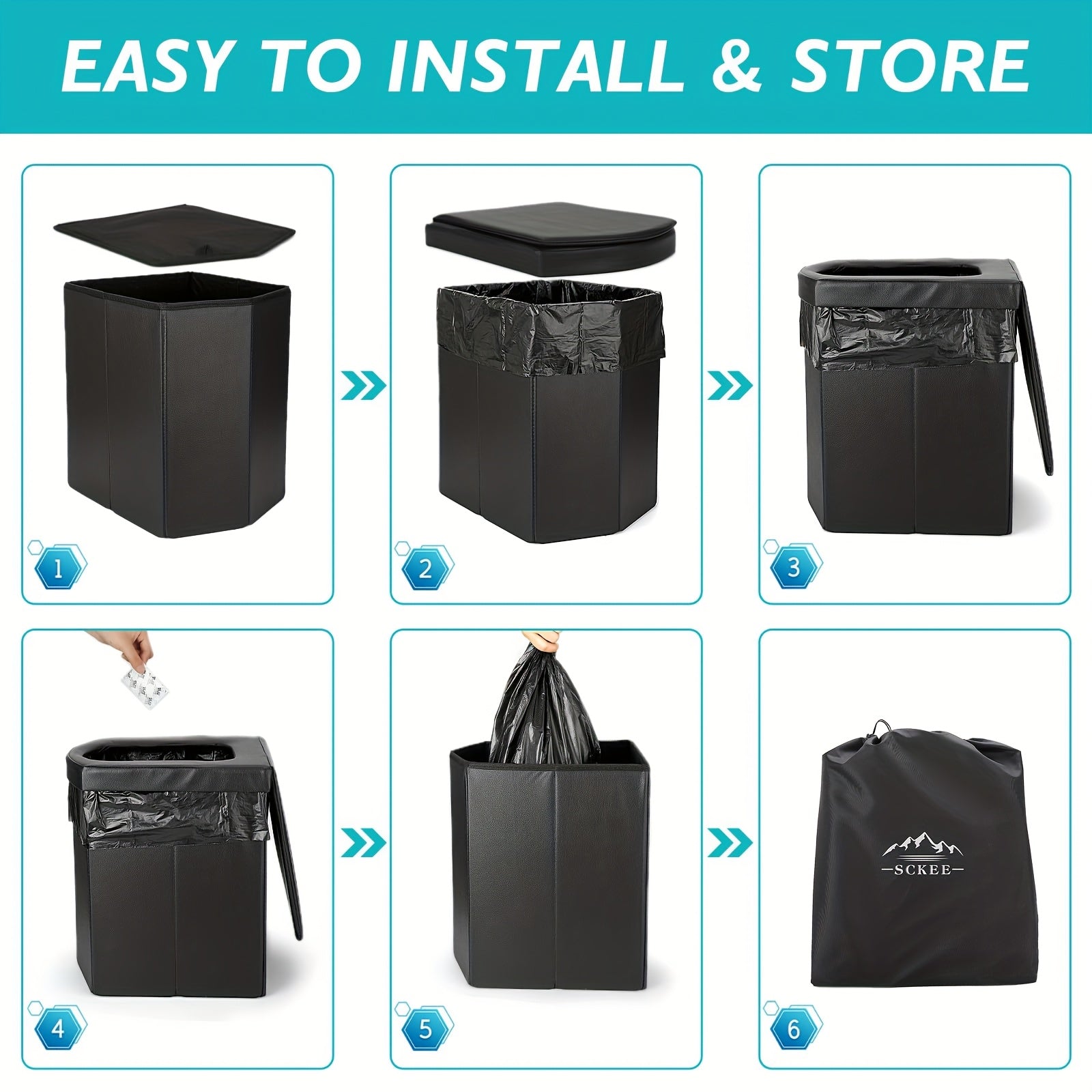 YAKEA XL Portable Camping Toilet – 16.5" Tall with Lid & Carry Bag